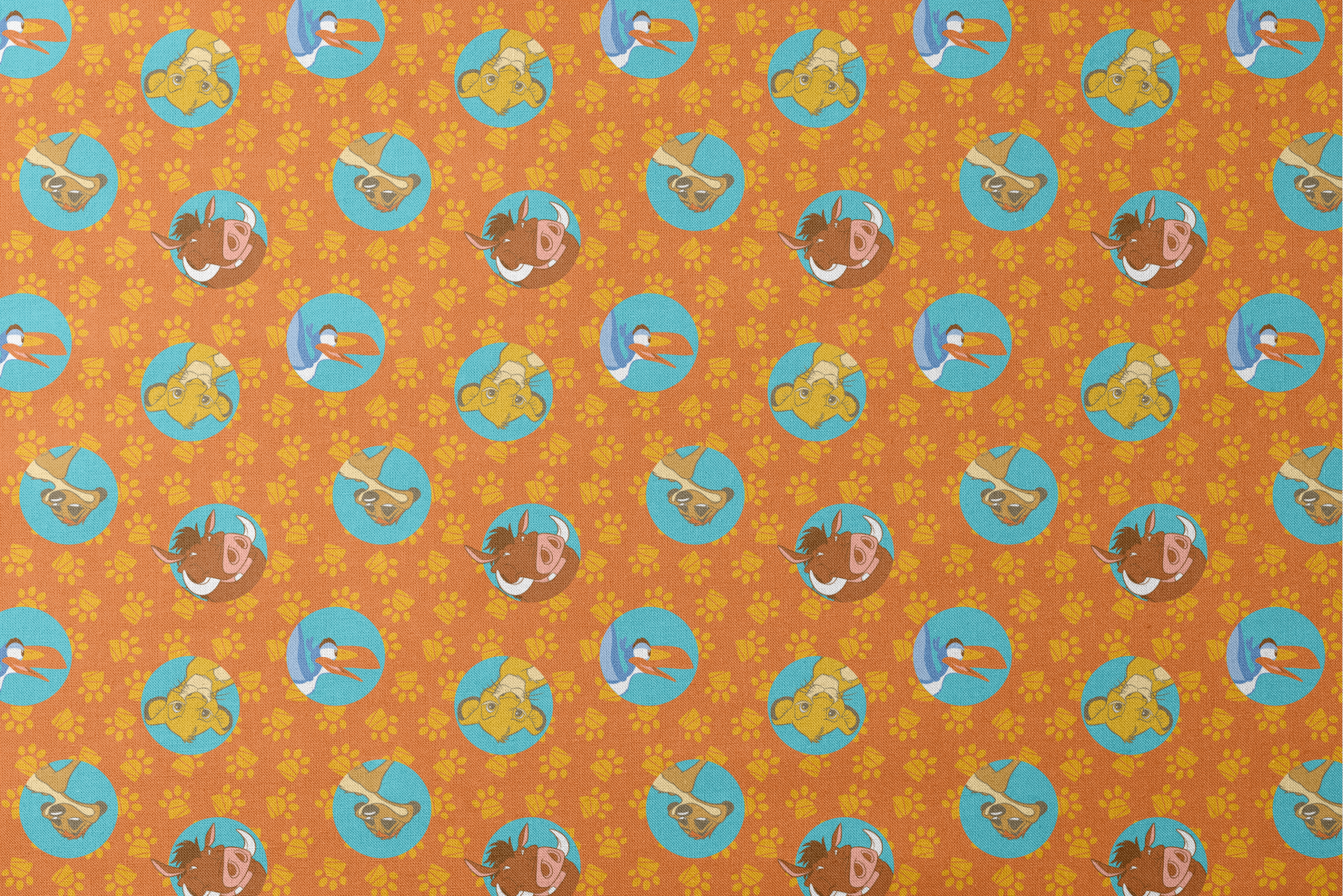 Cartoon animal characters in blue circles on orange background with yellow paw prints pattern designs flat mockup