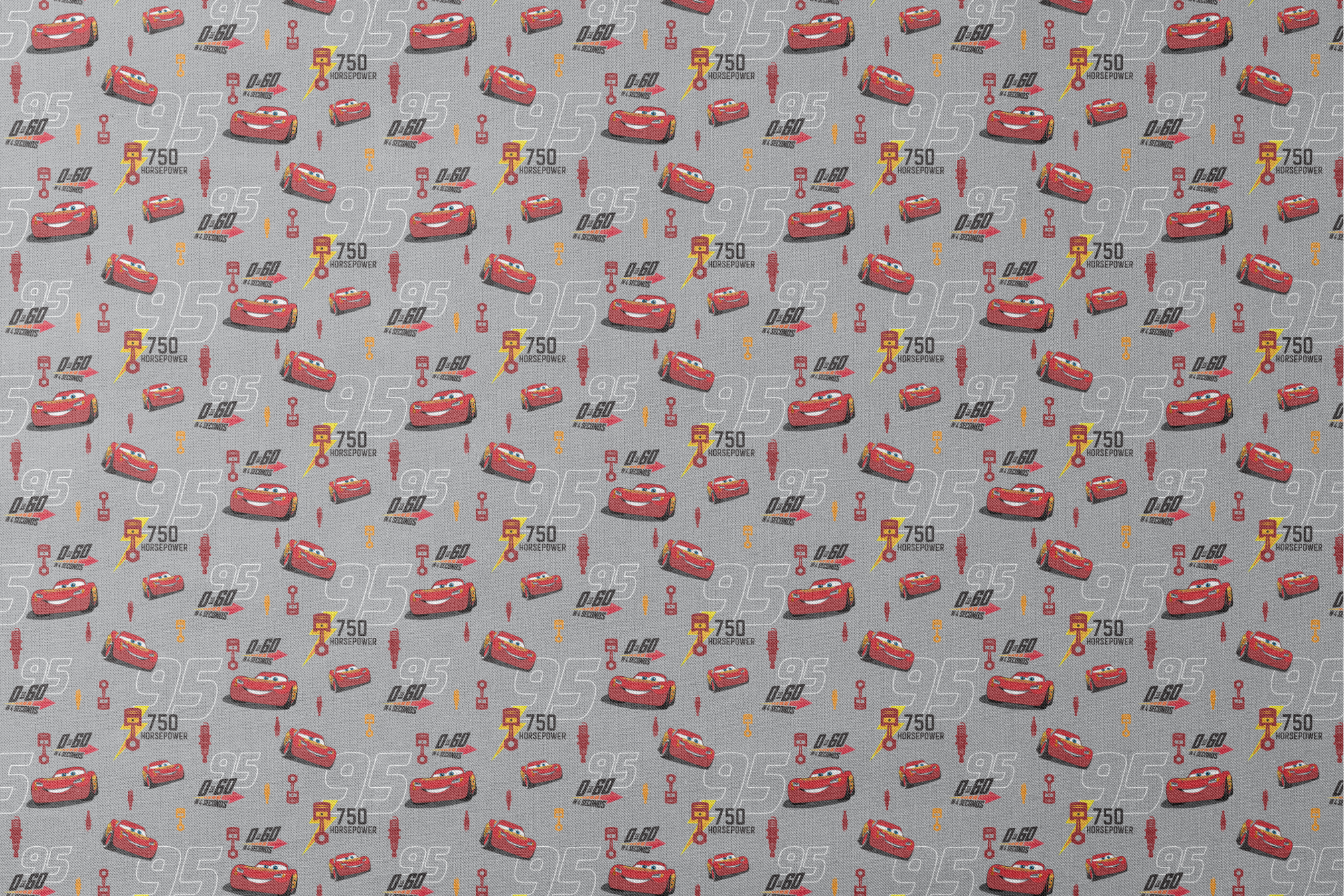 Red race cars with number 95 on gray background with racing graphics and "750 horsepower" text designs flat mockup