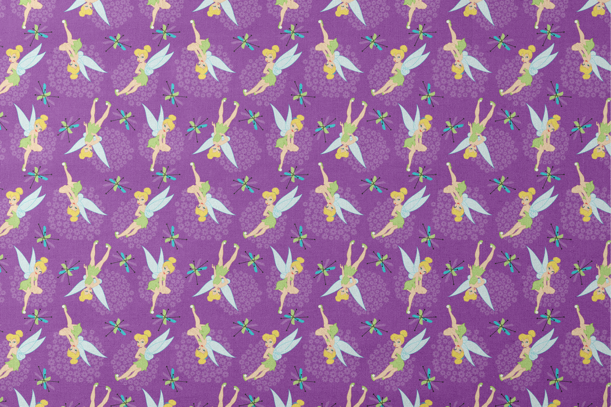 Repeating Tinker Bell pattern in green dresses on purple background designs flat mockup