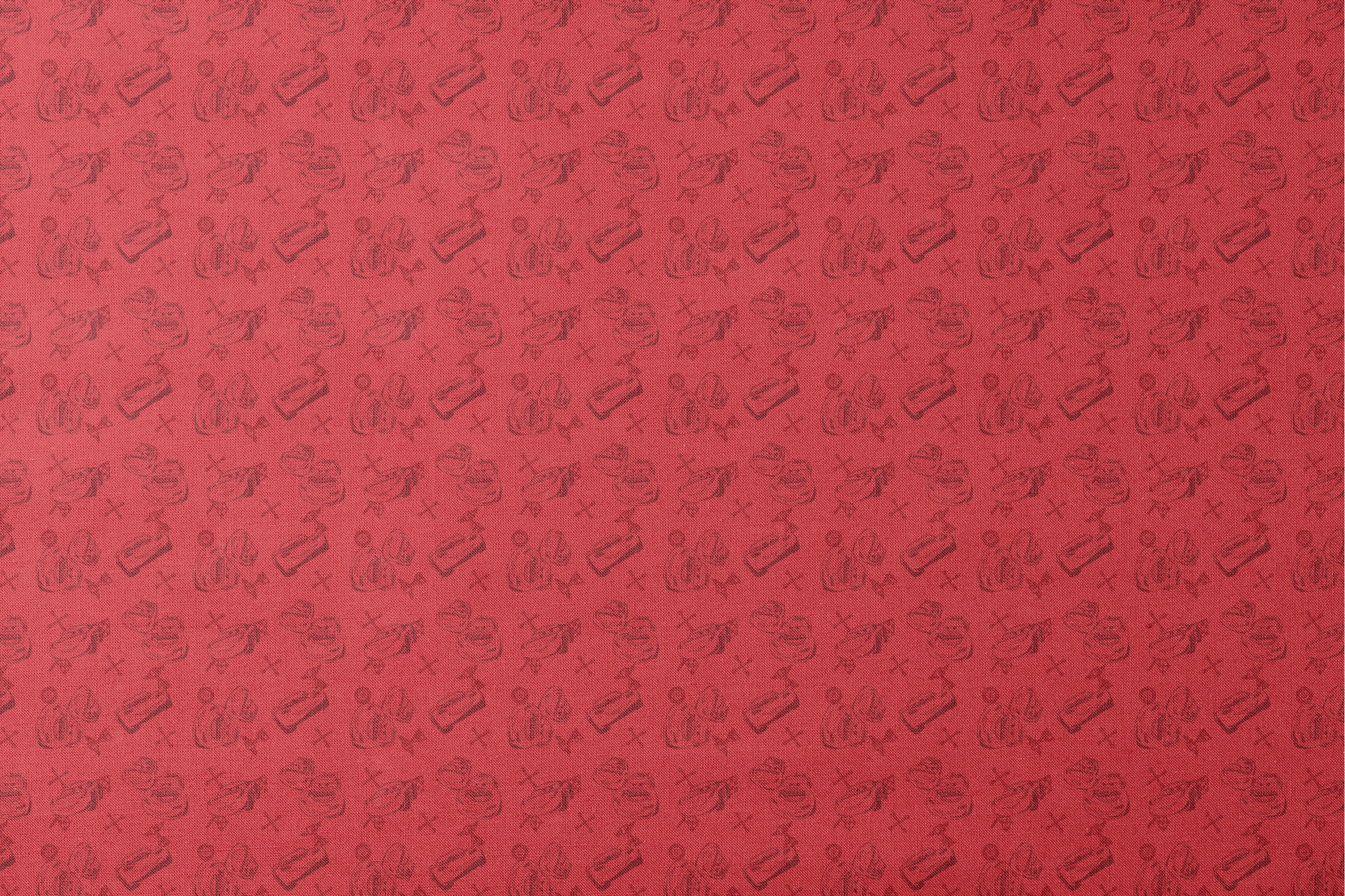 Red background with hand-drawn cartoon cars, tires, and tools in a repeating pattern designs flat mockup
