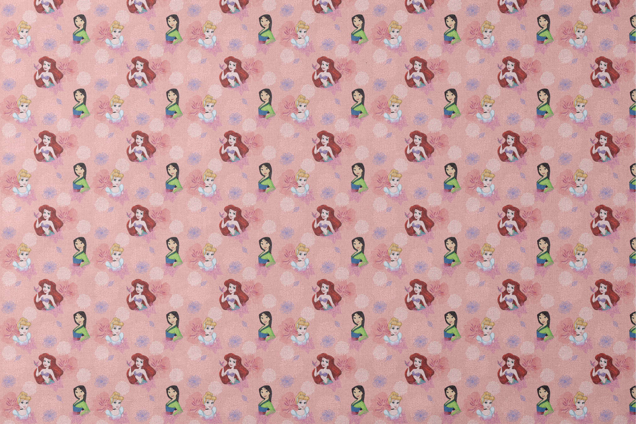 Disney princess characters on pink floral background with delicate flower patterns designs flat mockup