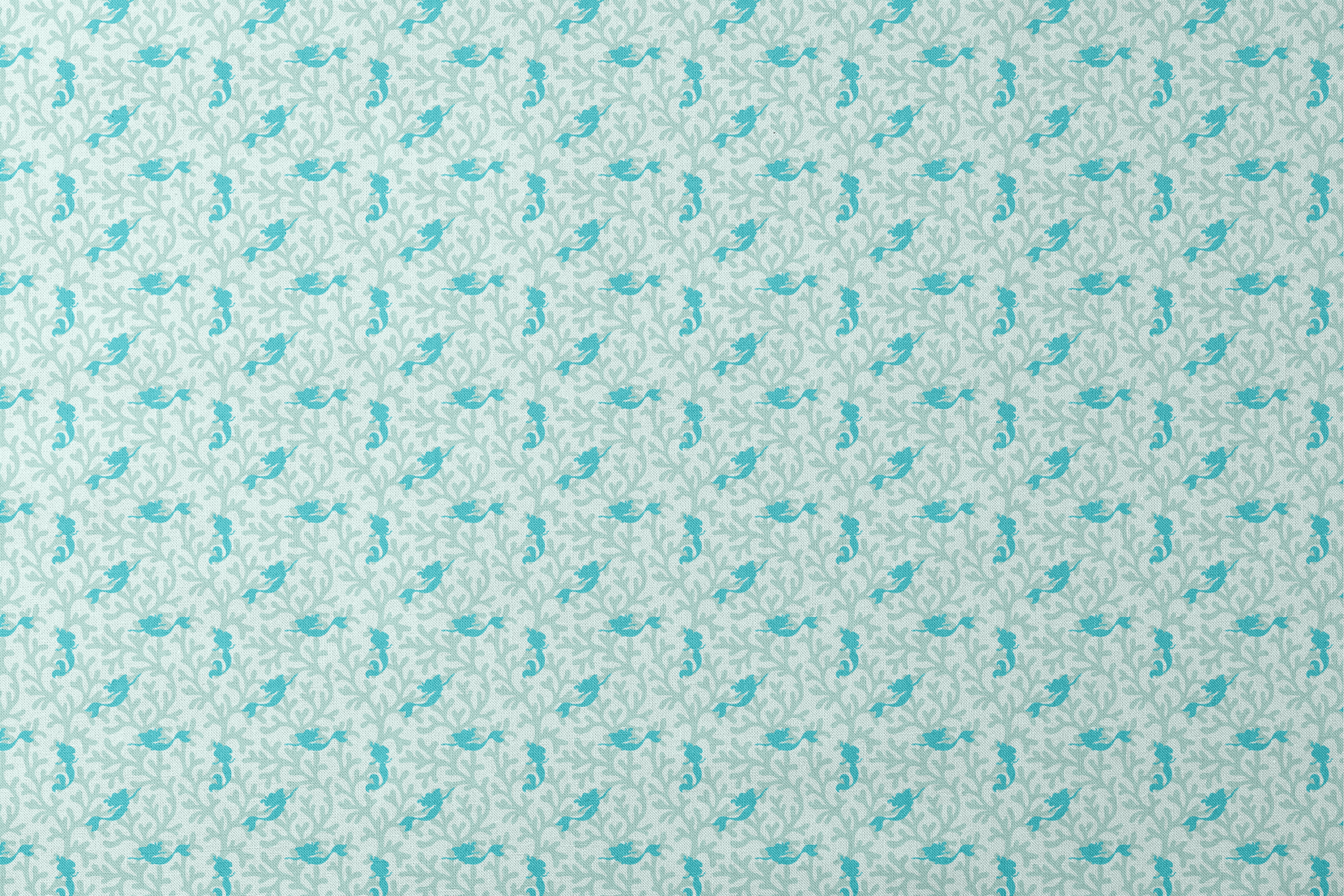 Abstract pattern with light mint green coral shapes and The Little Mermaid silhouettes designs flat mockup
