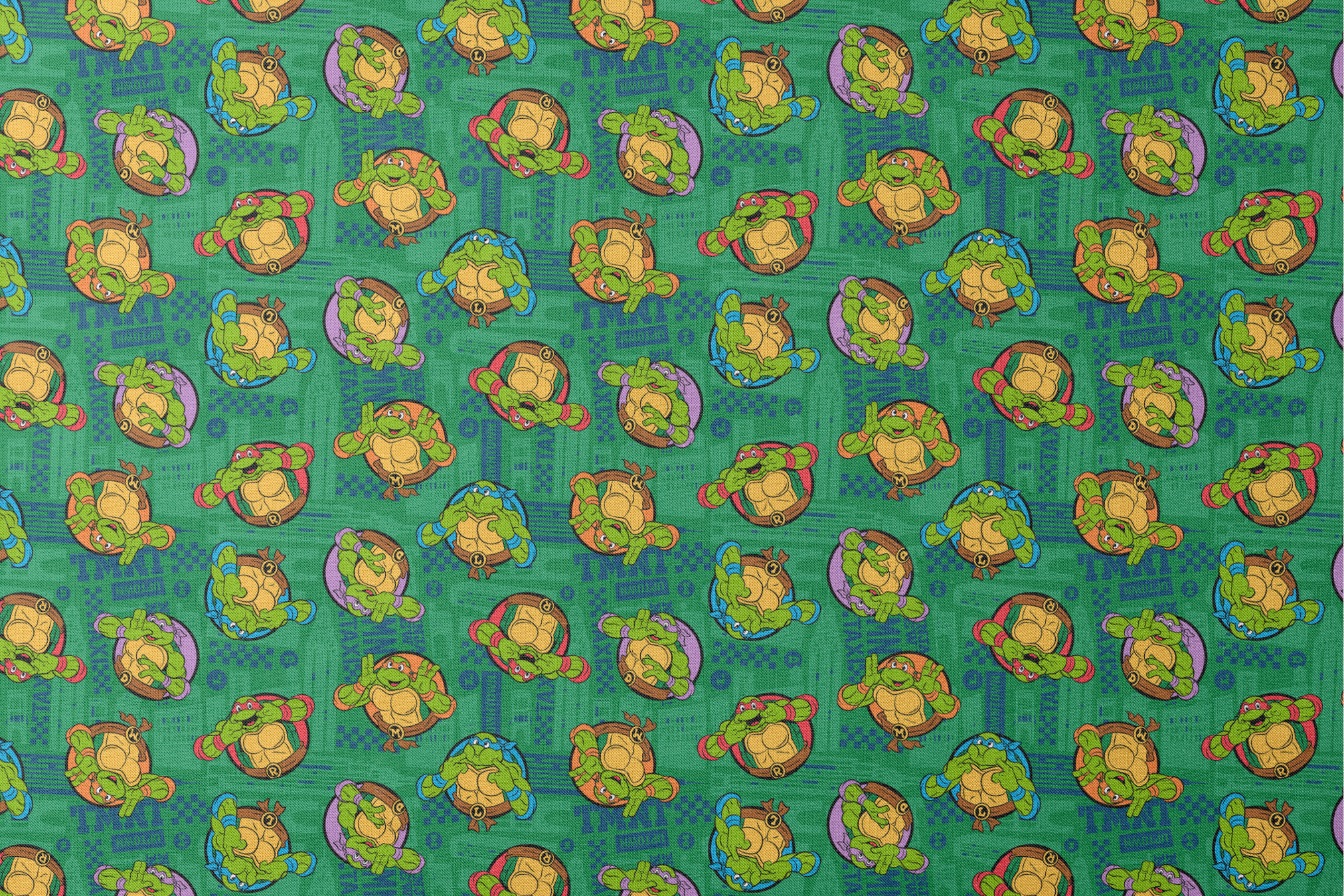 Teenage Mutant Ninja Turtles cartoon characters on green patterned background designs flat mockup