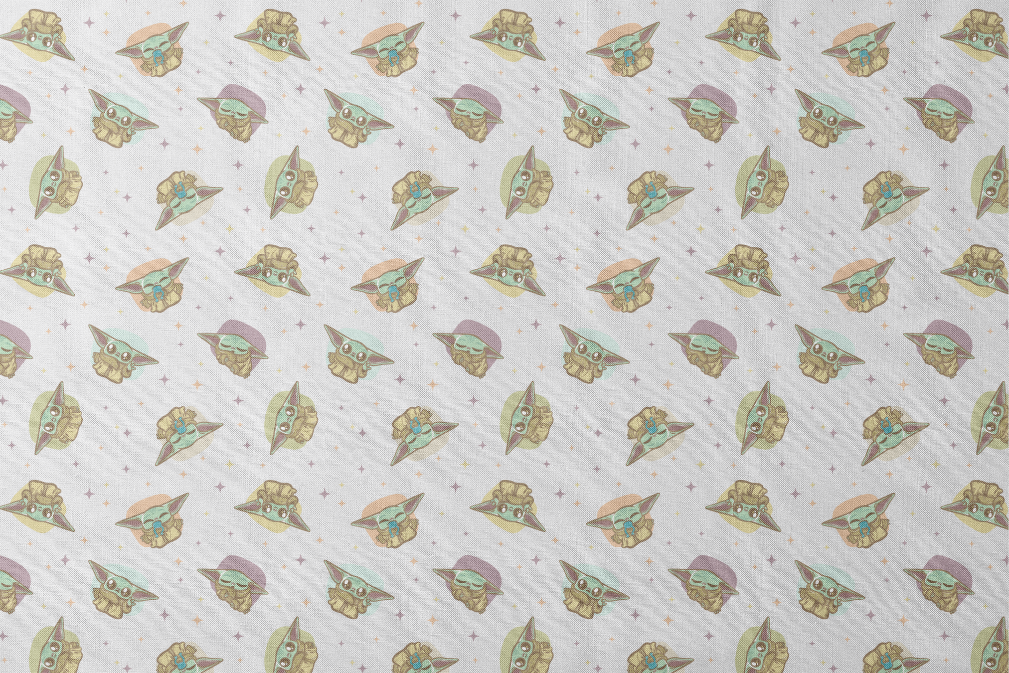 Cute cartoon characters in floating pods with big ears against a starry background, pastel colors designs flat mockup