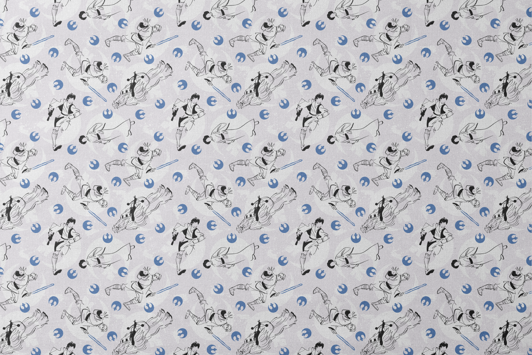 Star Wars characters with lightsabers pattern featuring Rebel Alliance logos on light background designs flat mockup