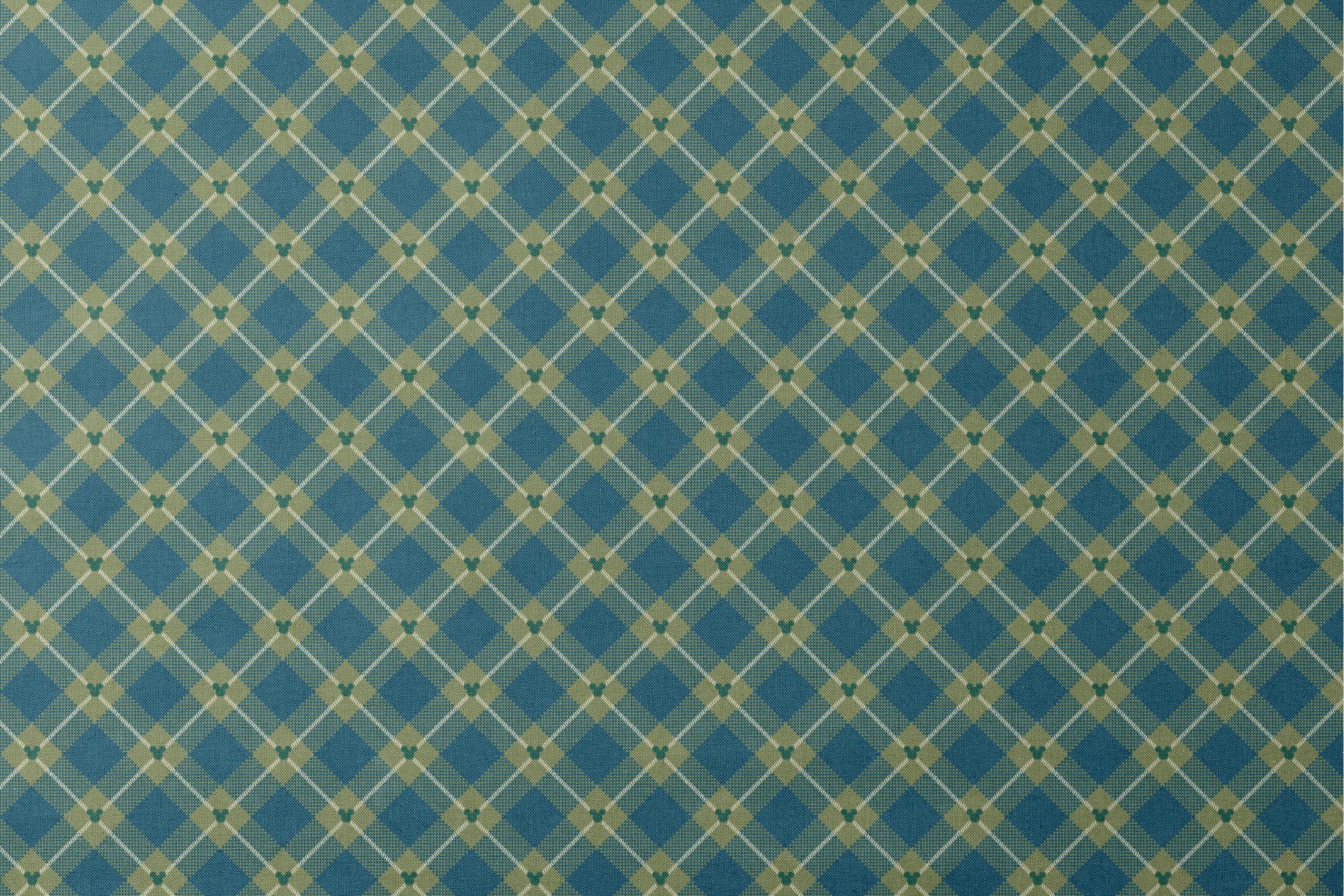 Geometric plaid pattern with teal and olive green diamonds, white diagonal stripes and checkered textures designs flat mockup