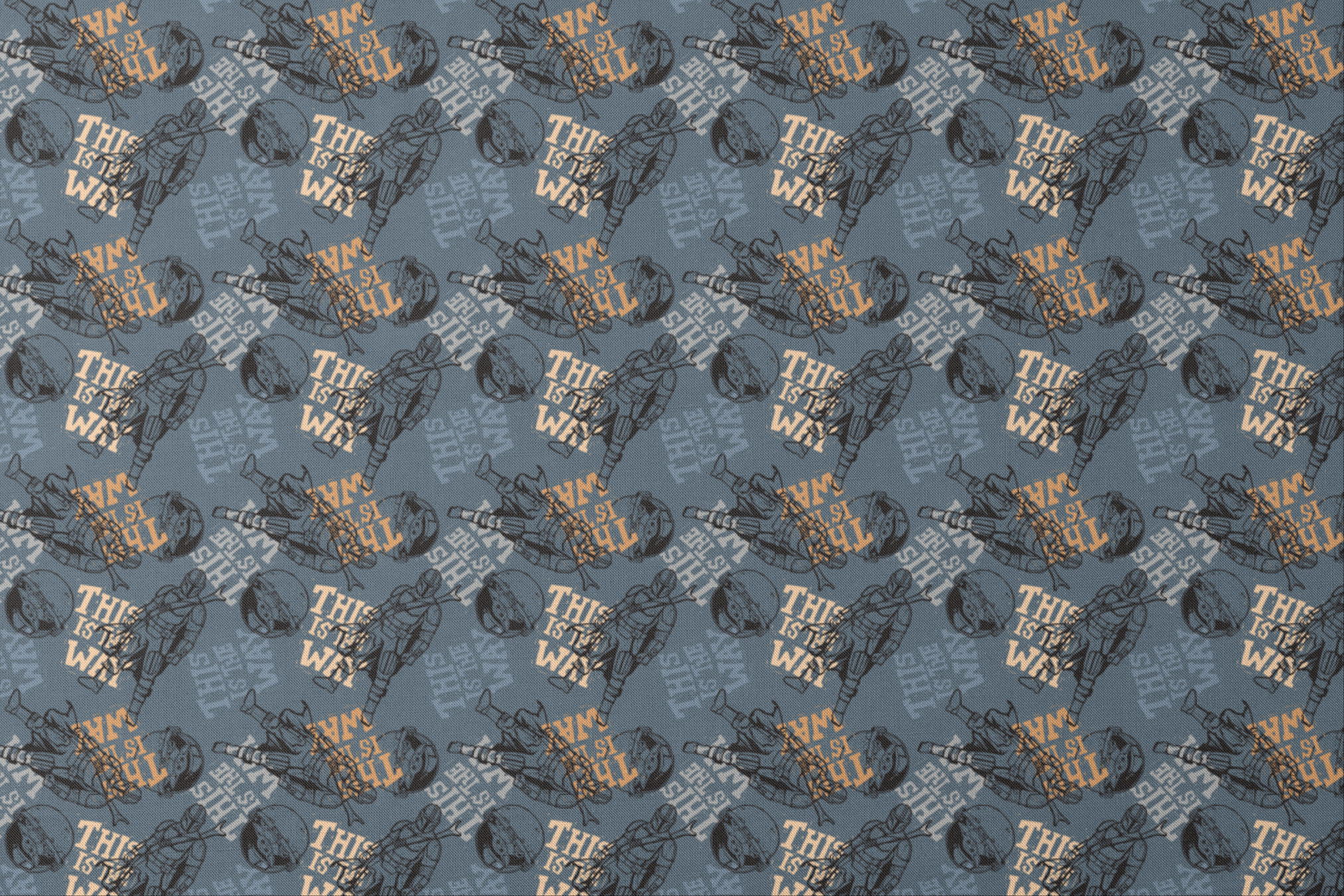 Dark grey illustration with Star Wars characters and yellow text reading "THIS IS THE WAY" in distressed style designs flat mockup