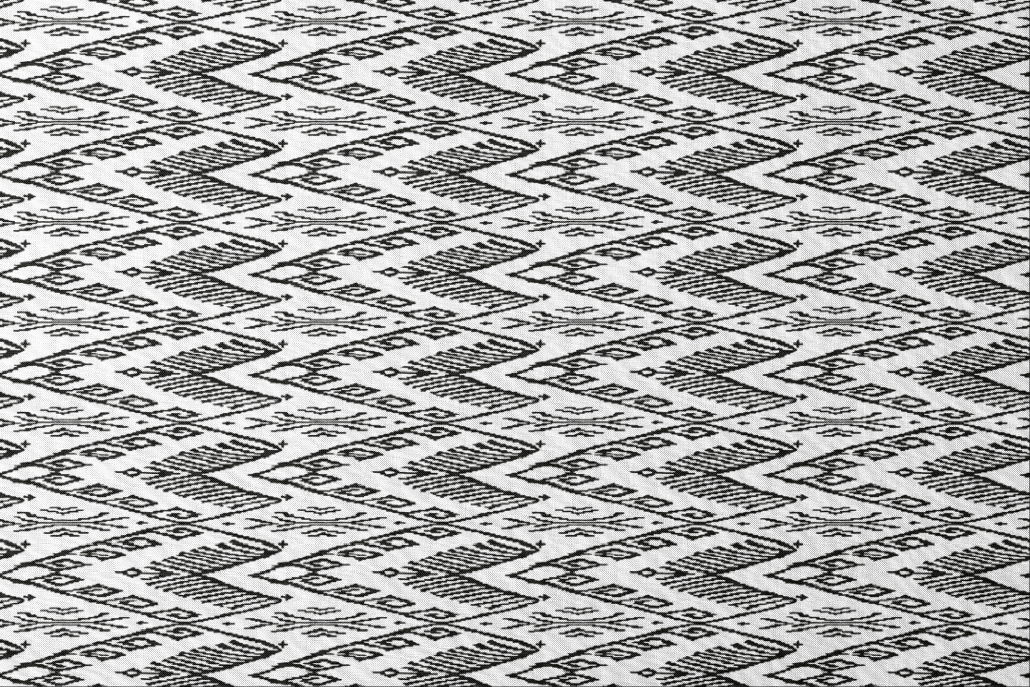 Black and white geometric pattern with diamond shapes and zigzag motifs on a textile surface designs flat mockup