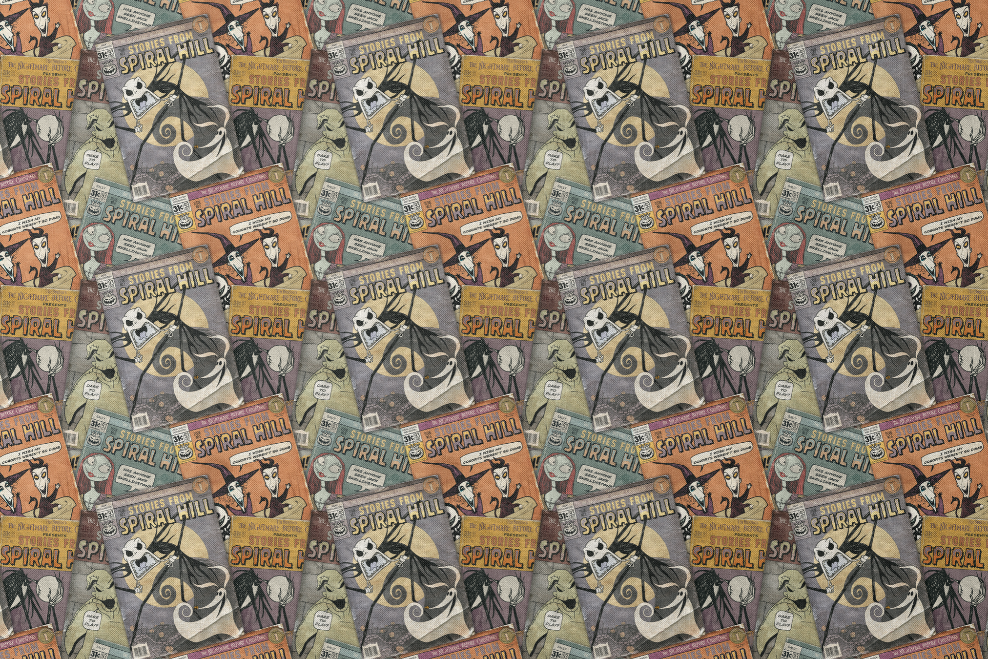 Vintage-style comic books featuring "Stories from Spiral Hill" with spooky skeletal characters on orange and gray covers designs flat mockup