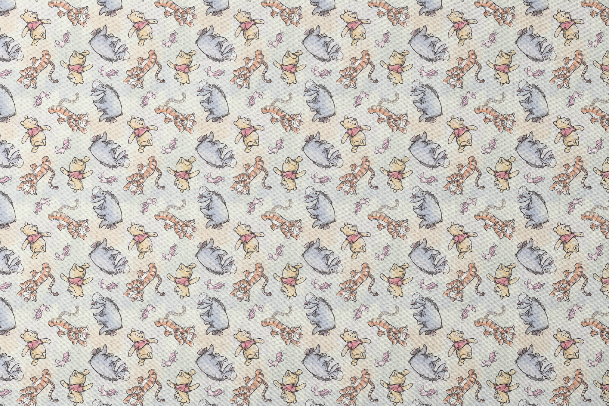 Whimsical pattern featuring cartoon bears in red shirts with bouncing tigers and small pink chara... designs flat mockup