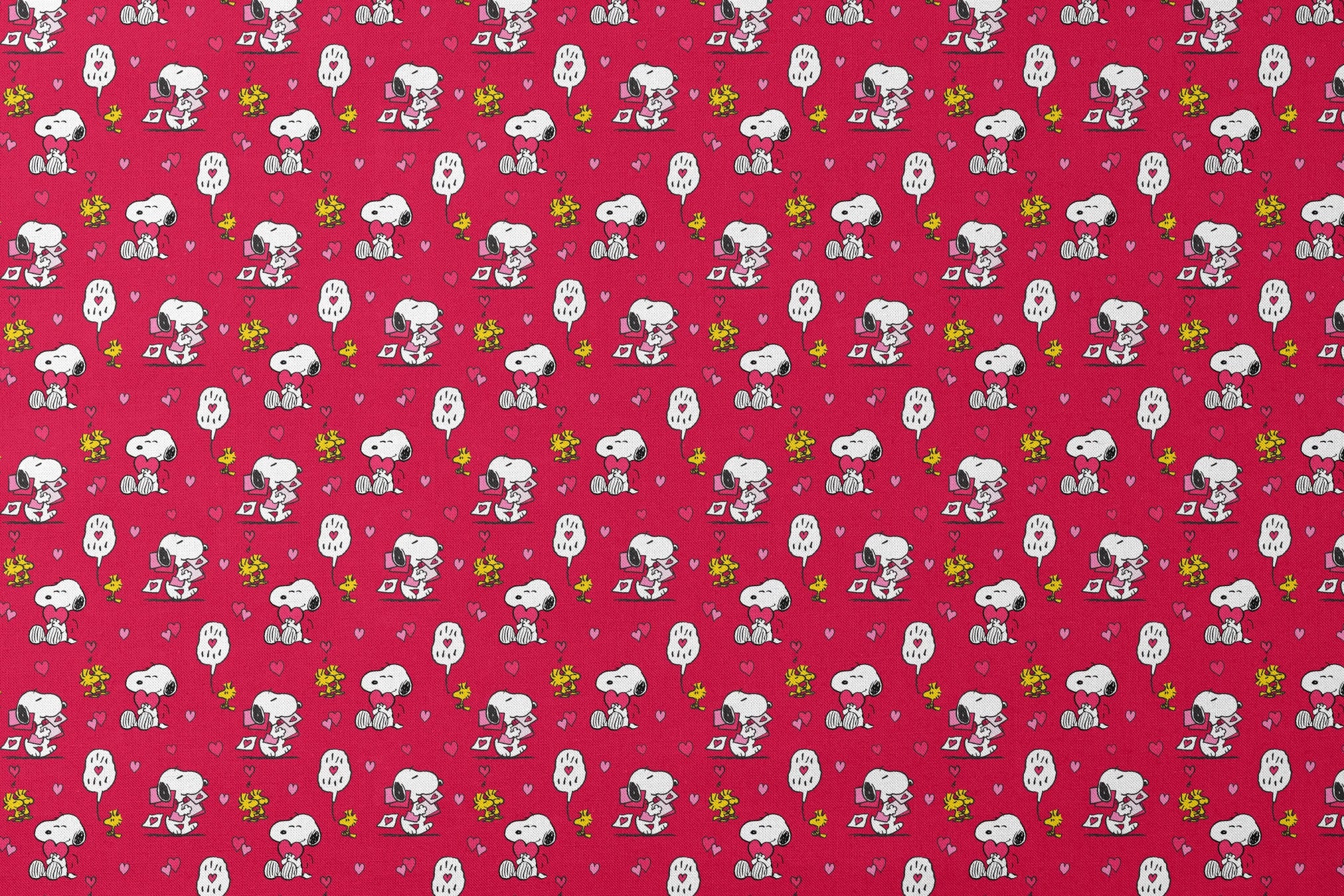Snoopy and Woodstock pattern with hearts on bright red background, Valentine's theme designs flat mockup