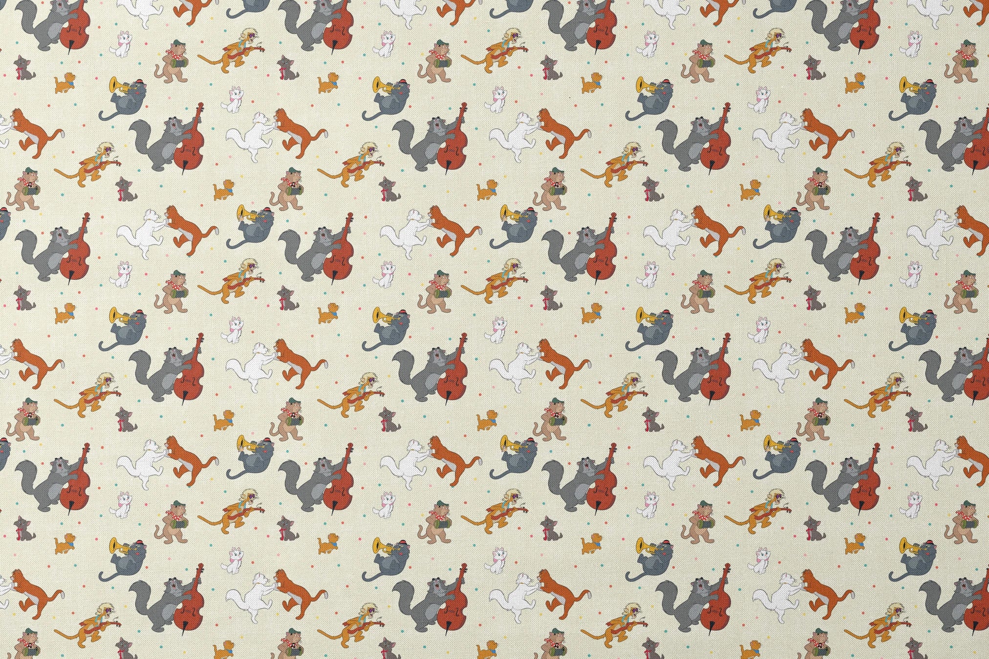 Musical cats and dogs pattern with animals playing instruments on cream background designs flat mockup