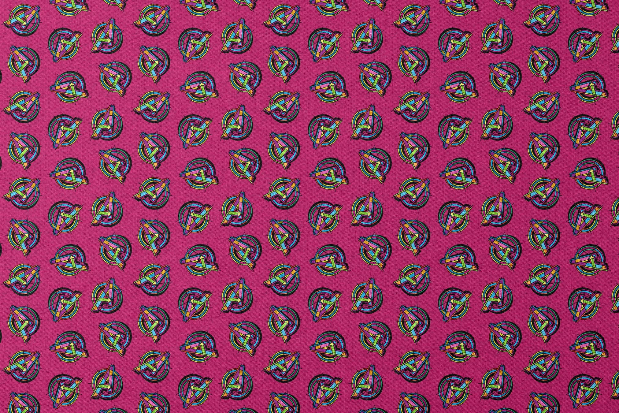 Vibrant Avengers pattern in neon colors on magenta background designs flat mockup