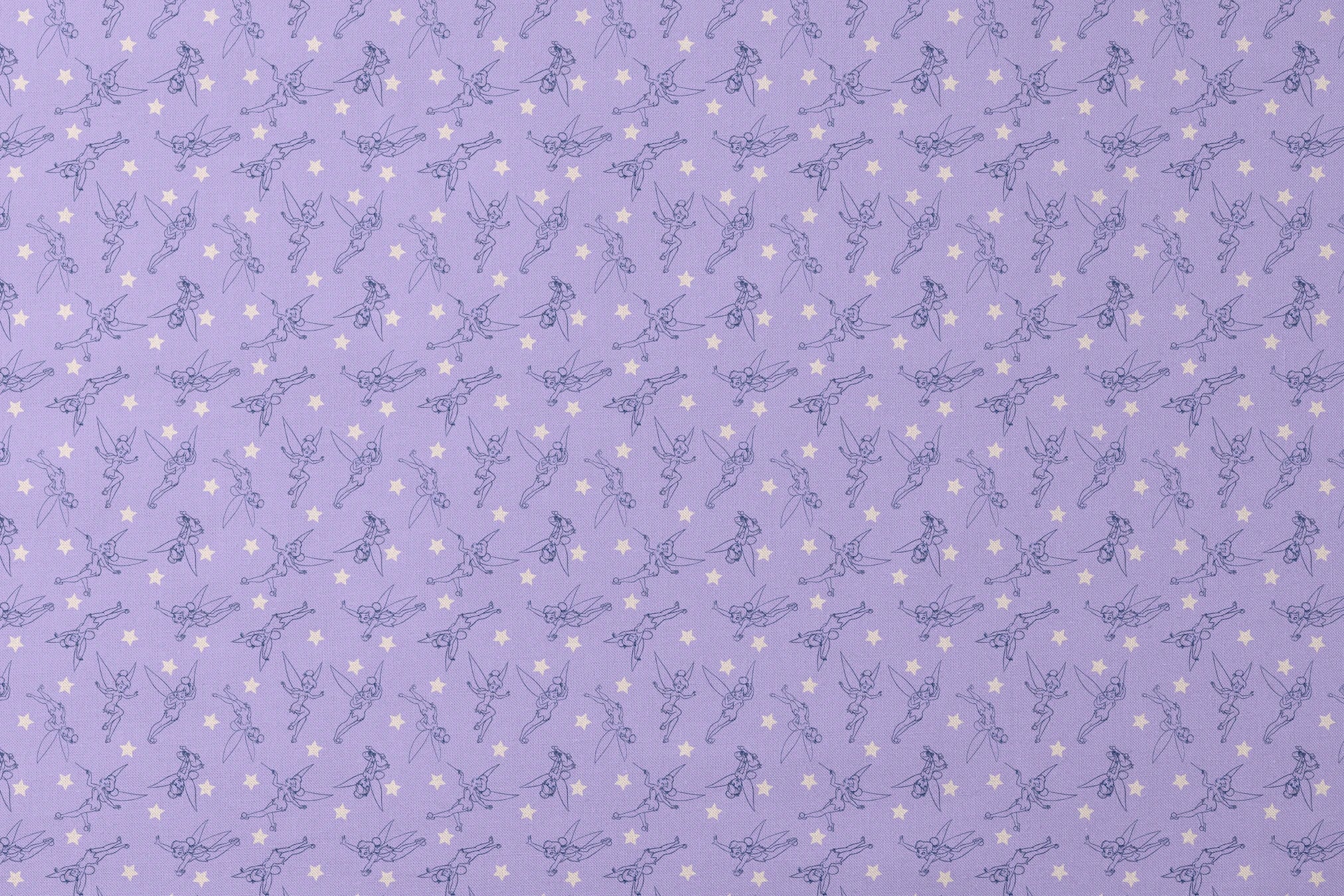 Tinker Bell dancing across a lavender purple background with white stars designs flat mockup