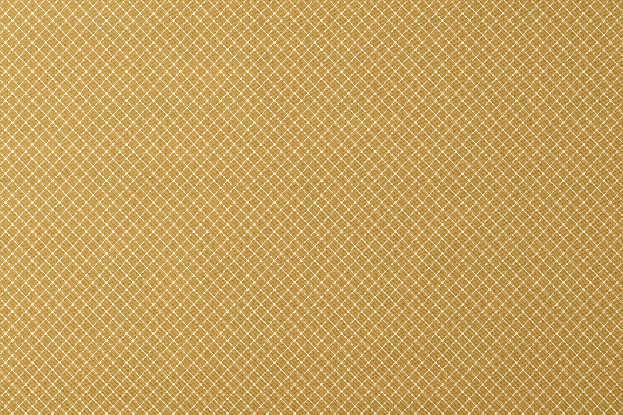 Gold quatrefoil pattern on white background, forming a geometric Moroccan-style lattice design designs flat mockup