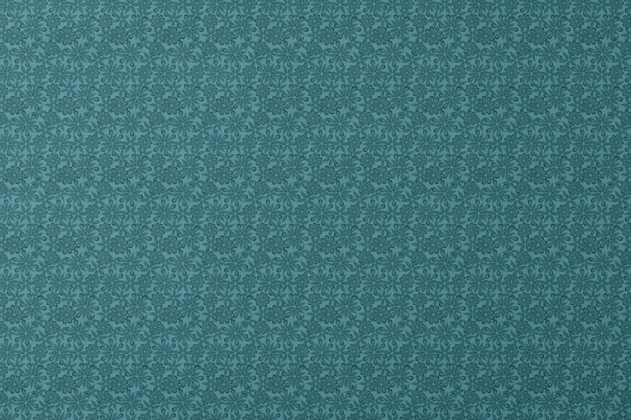 Outlined floral pattern in dark teal on a lighter teal background by Nicole Tamarin. designs flat mockup