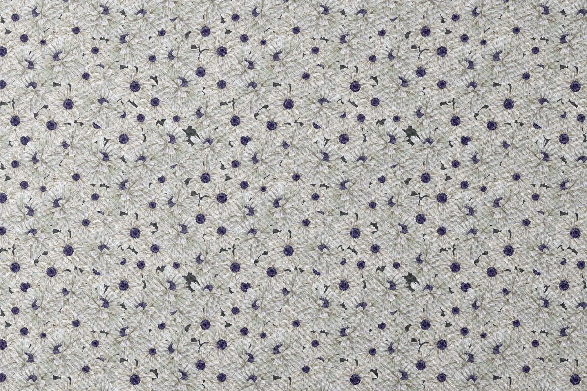 Ivory and indigo packed floral pattern with detailed petal textures and clustered blooms. designs flat mockup