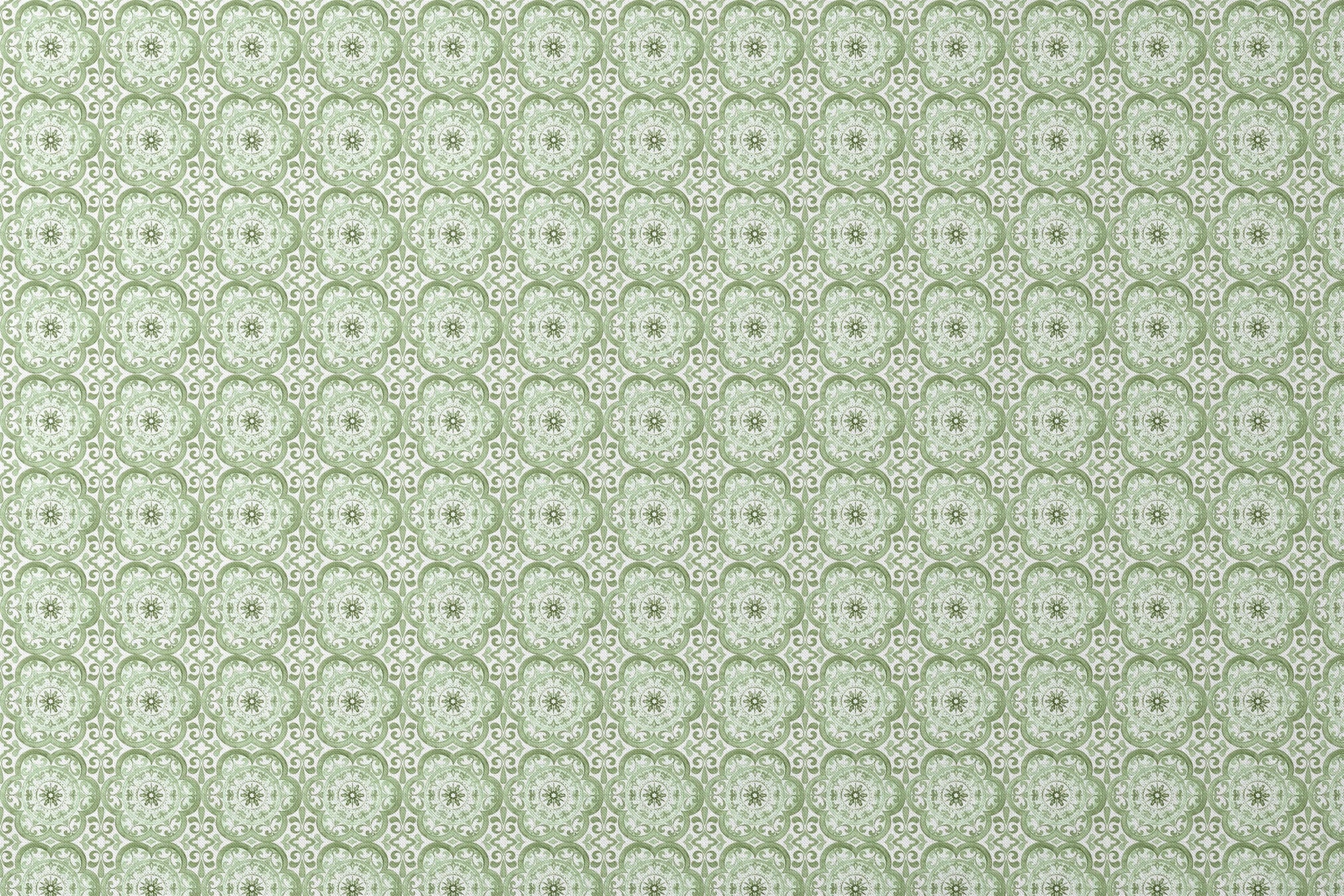 Green medallion tile-inspired pattern by Nicole Tamarin, featuring ornate floral details in a repeating square layout. designs flat mockup