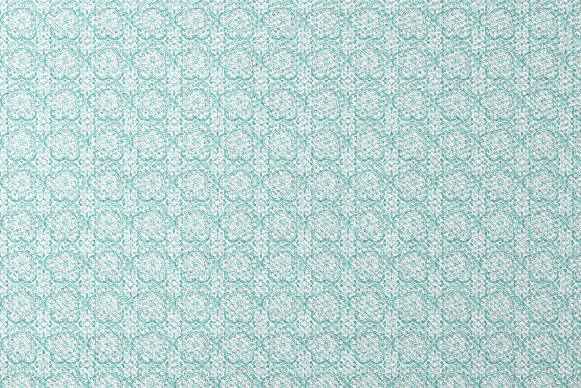 Teal medallion tile-inspired design with intricate floral and scroll details by Nicole Tamarin, from the Squeeze the Day collection. designs flat mockup