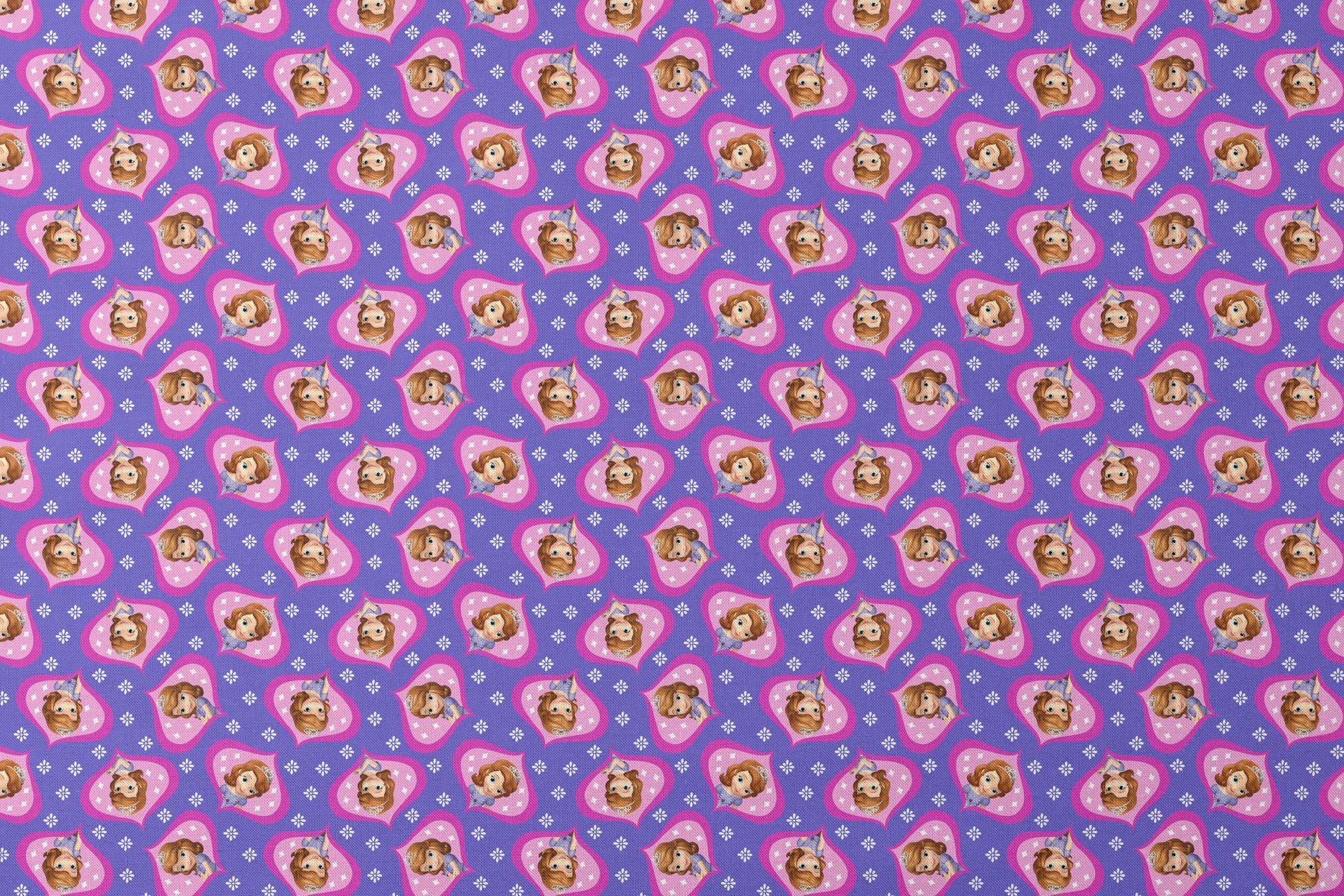 Sofia the First in pink frames pattern with white accents on purple background designs flat mockup