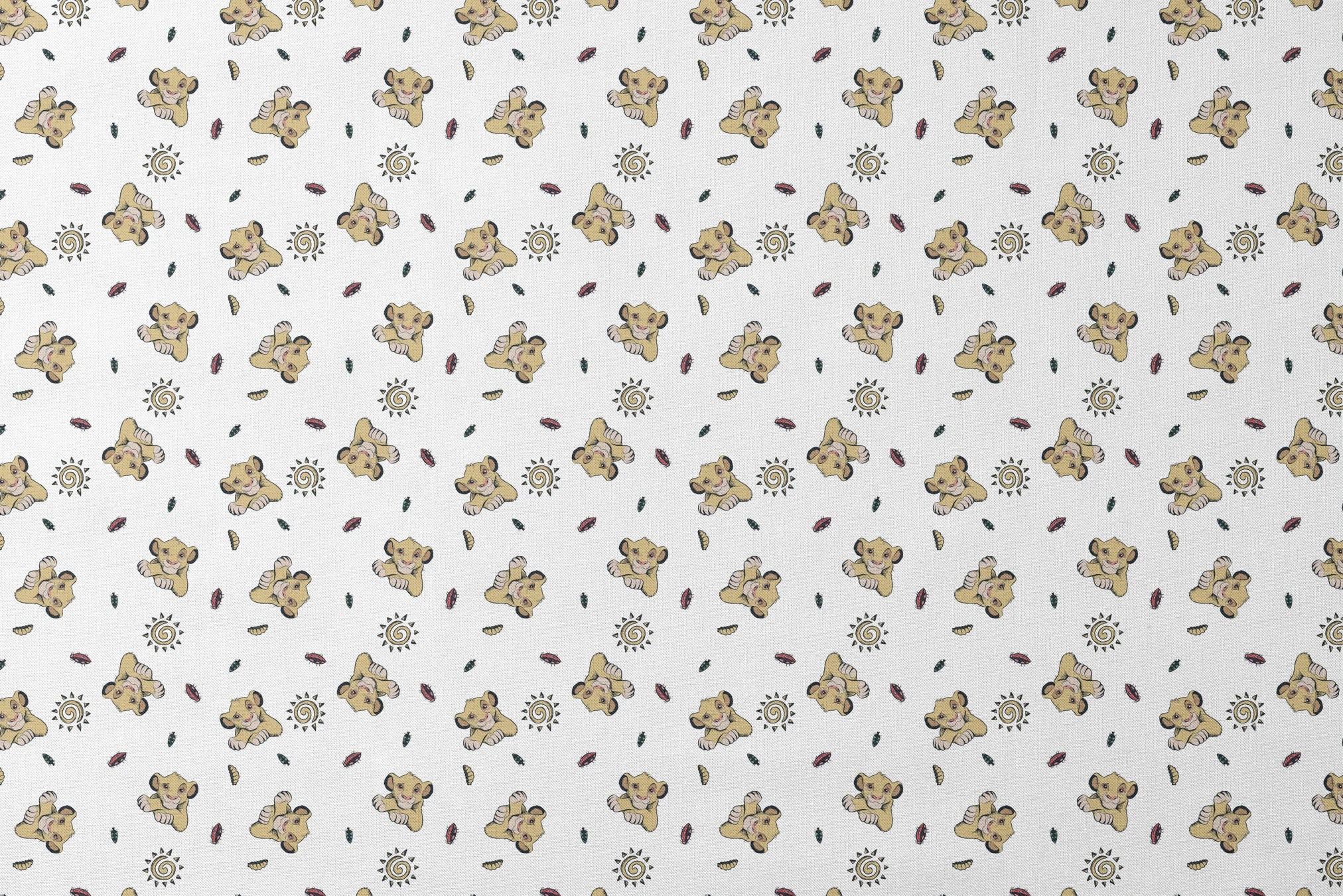 Cute cartoon lion cubs pattern with suns and leaves on white background designs flat mockup