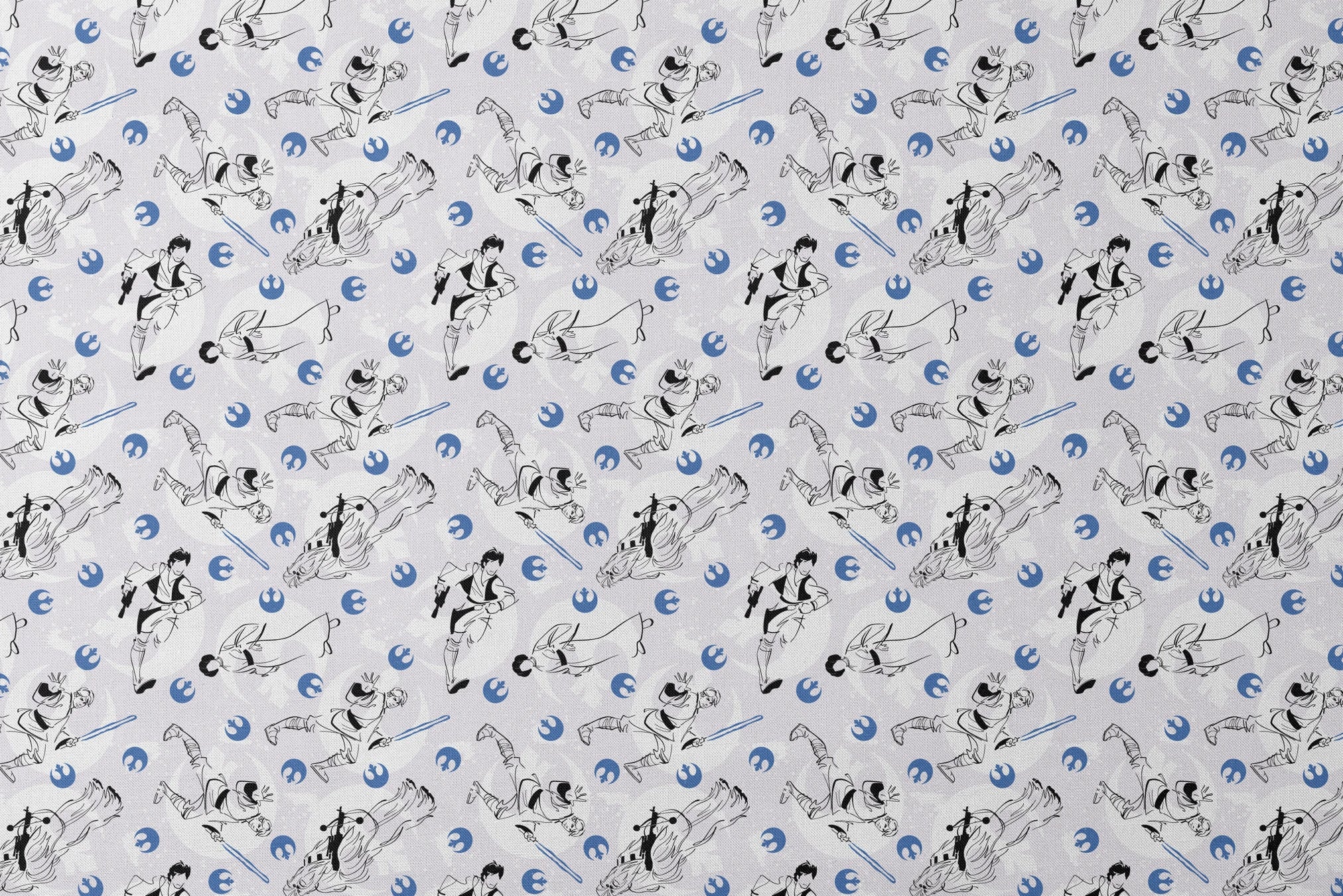 Star Wars characters with lightsabers pattern featuring Rebel Alliance logos on light background designs flat mockup