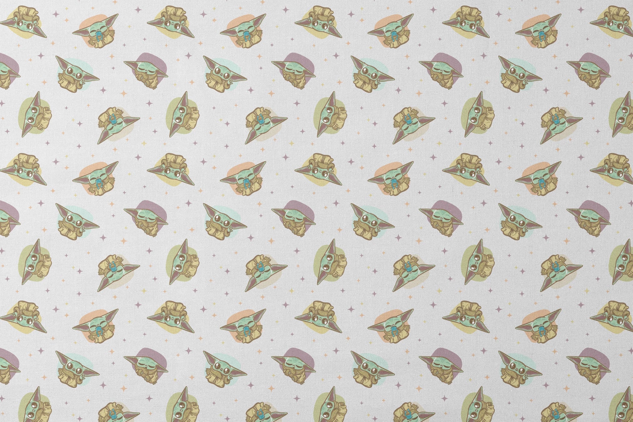 Cute cartoon characters in floating pods with big ears against a starry background, pastel colors designs flat mockup