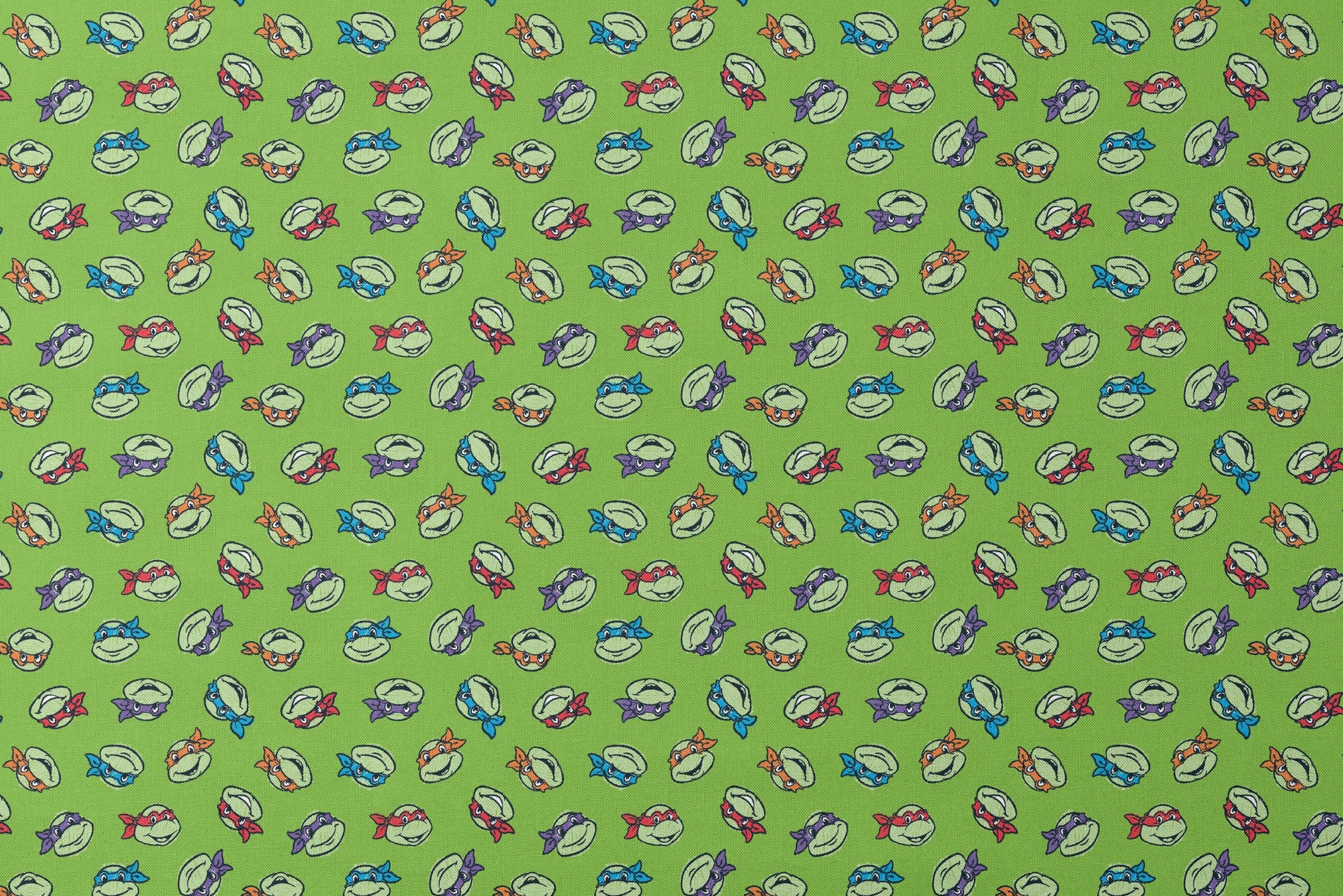Teenage Mutant Ninja Turtles scattered on bright green background designs flat mockup