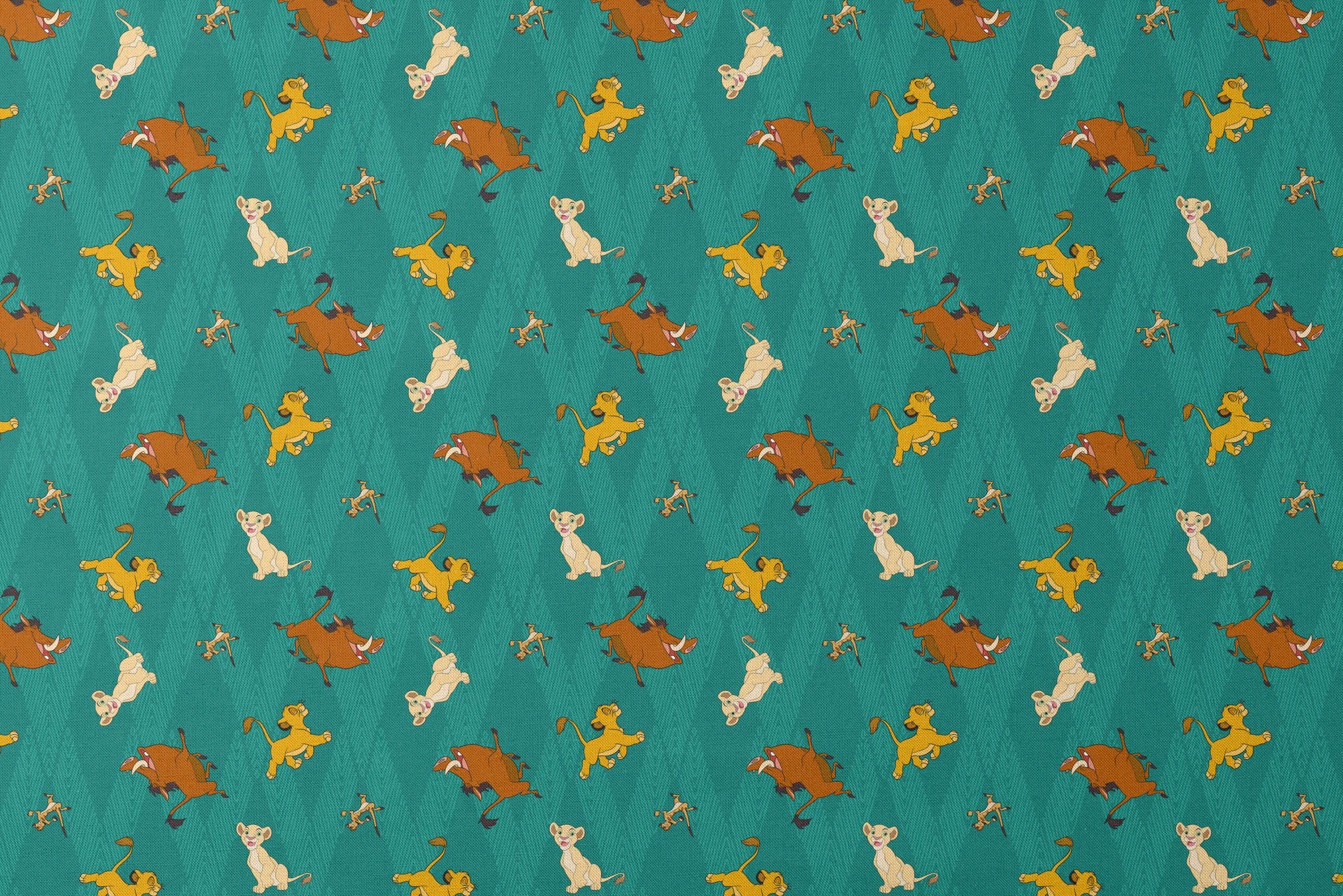 Lion cubs in various poses on teal zigzag background; yellow, cream, and brown lions jumping and sitting designs flat mockup