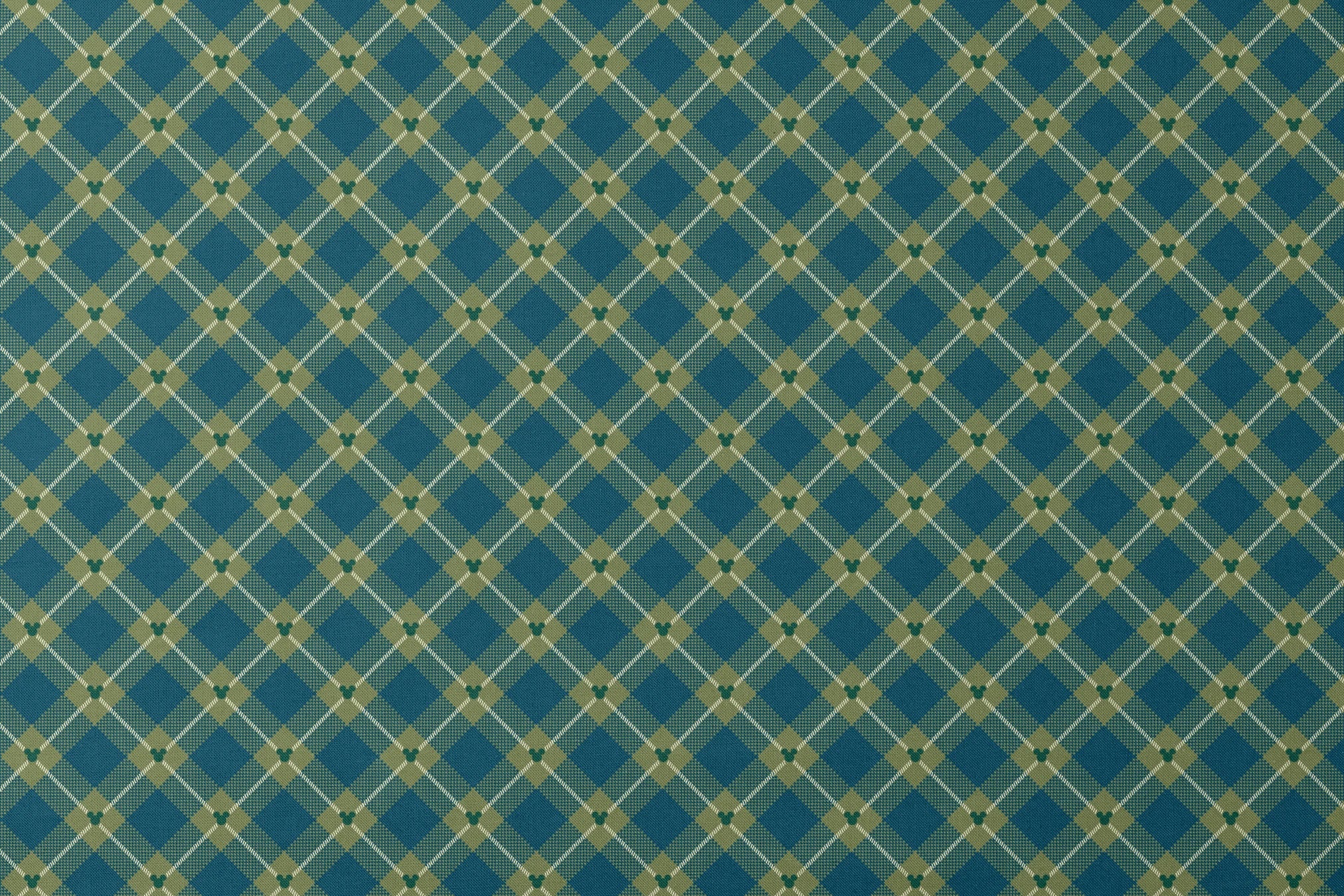 Geometric plaid pattern with teal and olive green diamonds, white diagonal stripes and checkered textures designs flat mockup