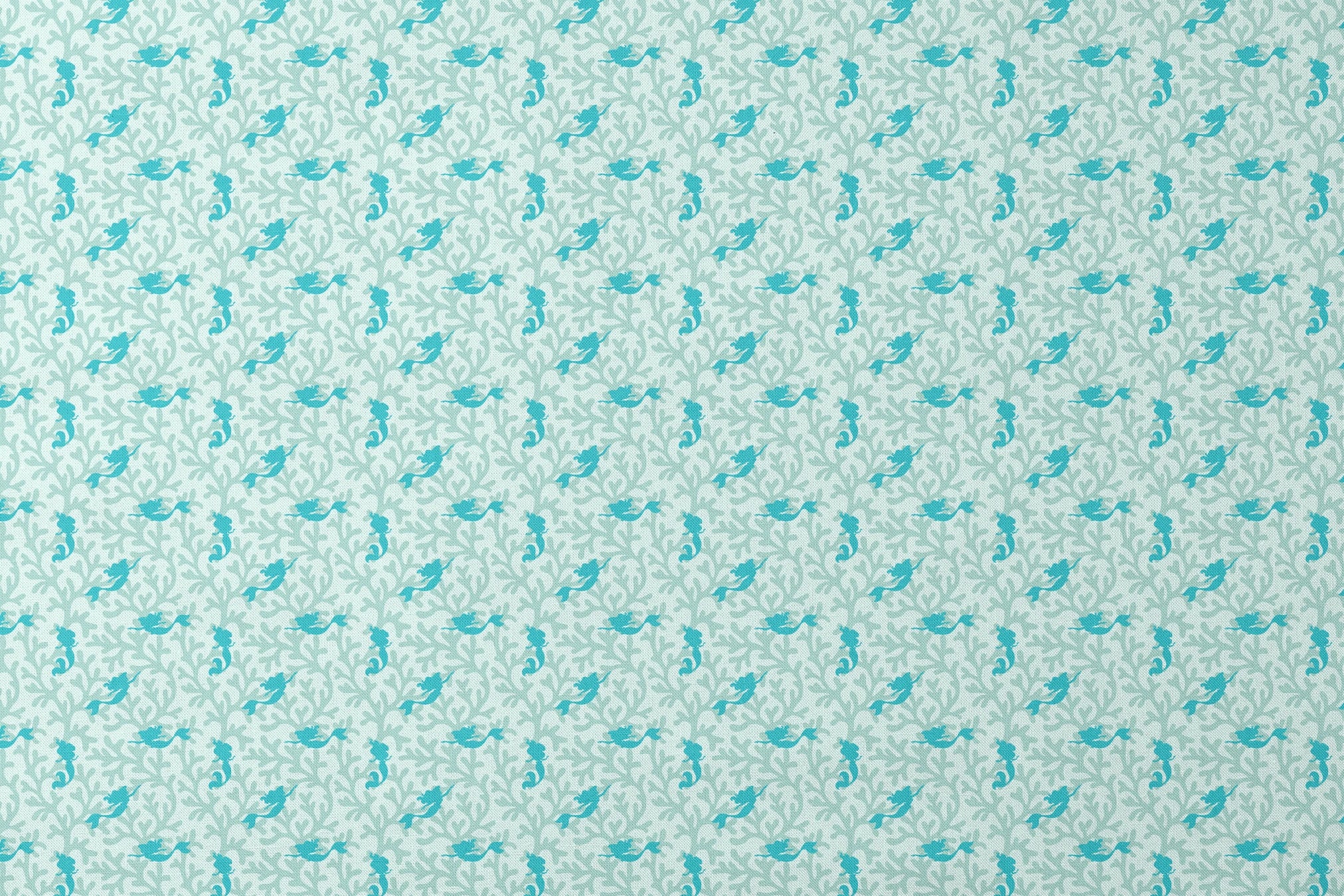 Abstract pattern with light mint green coral shapes and The Little Mermaid silhouettes designs flat mockup