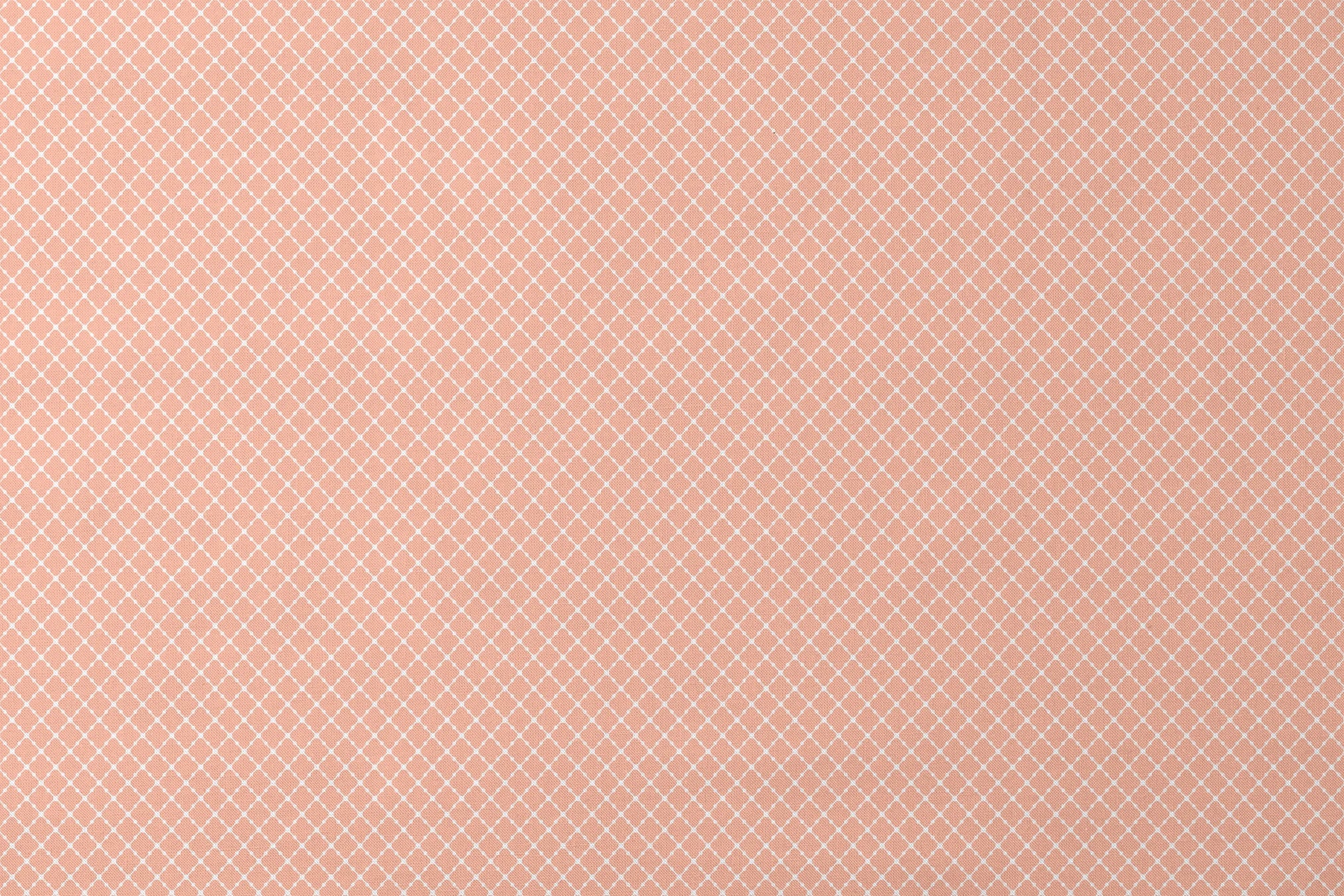 Peach and white quatrefoil pattern with regular geometric shapes in a lattice arrangement designs flat mockup