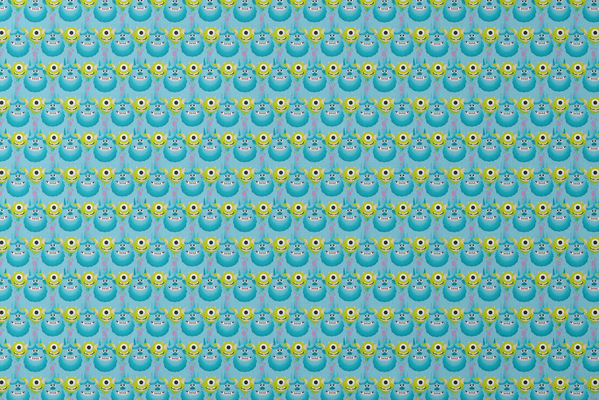 Repeating pattern of Monsters Inc characteres - Mike & Sulley on light blue background. designs flat mockup