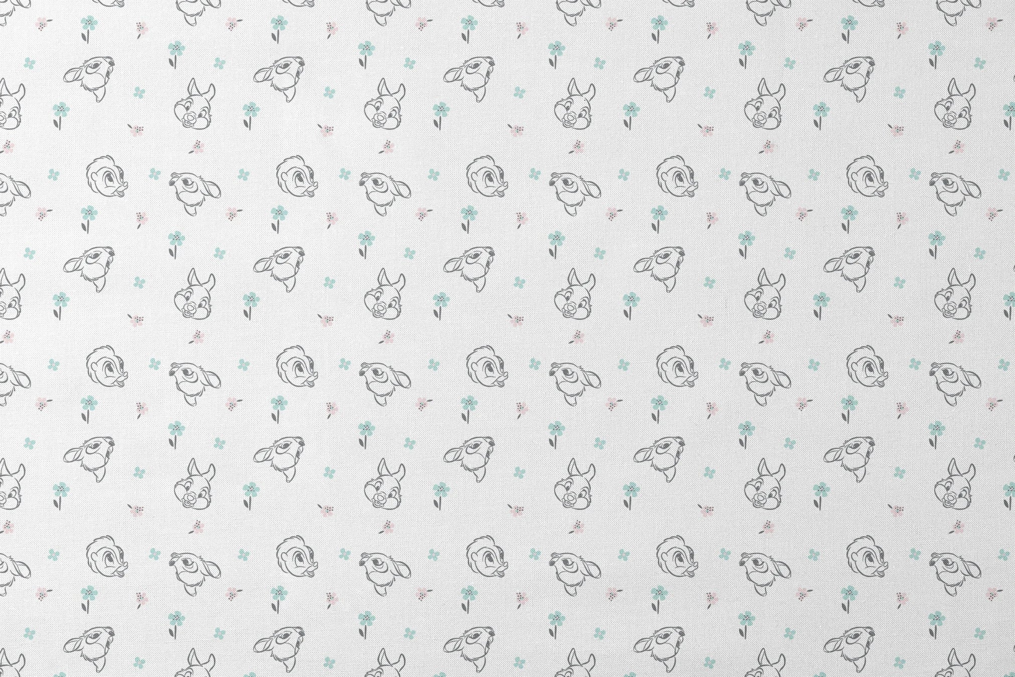 Sketch-style animals from Disney Bambi with pastel flowers on a white background. designs flat mockup