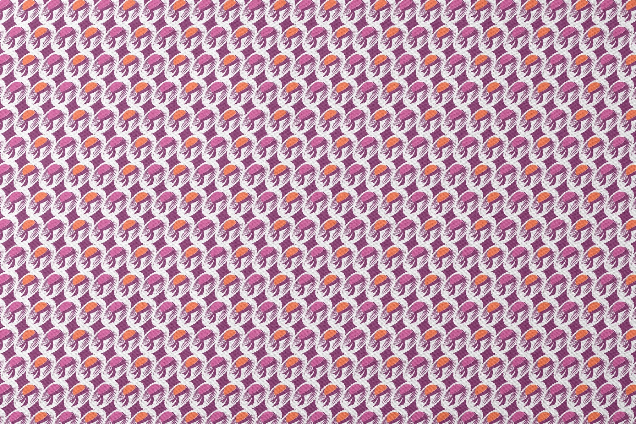 Abstract pattern with purple and orange oval shapes with flowing brush strokes on white background designs flat mockup