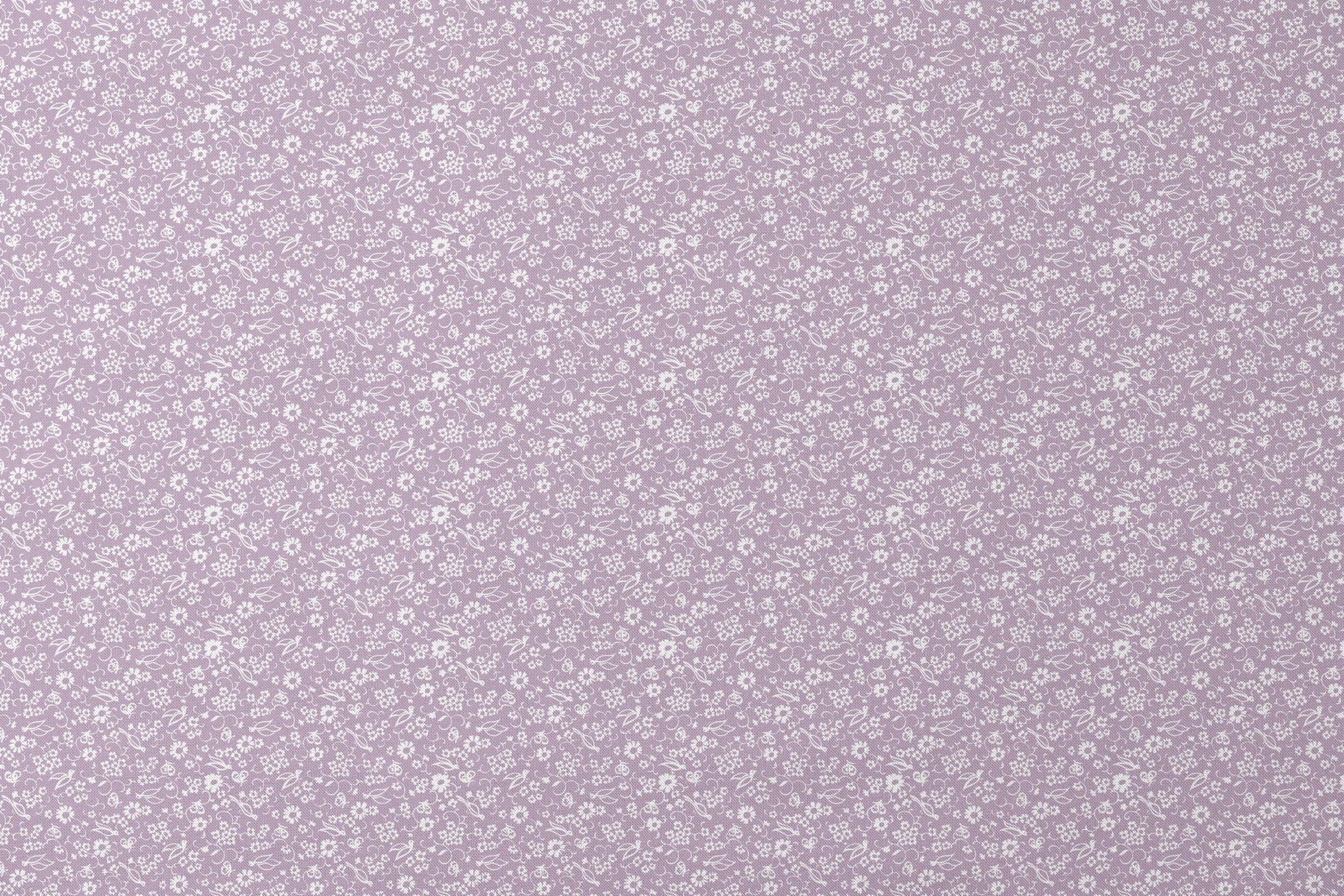 White floral pattern on lavender purple background with daisies and decorative swirls designs flat mockup