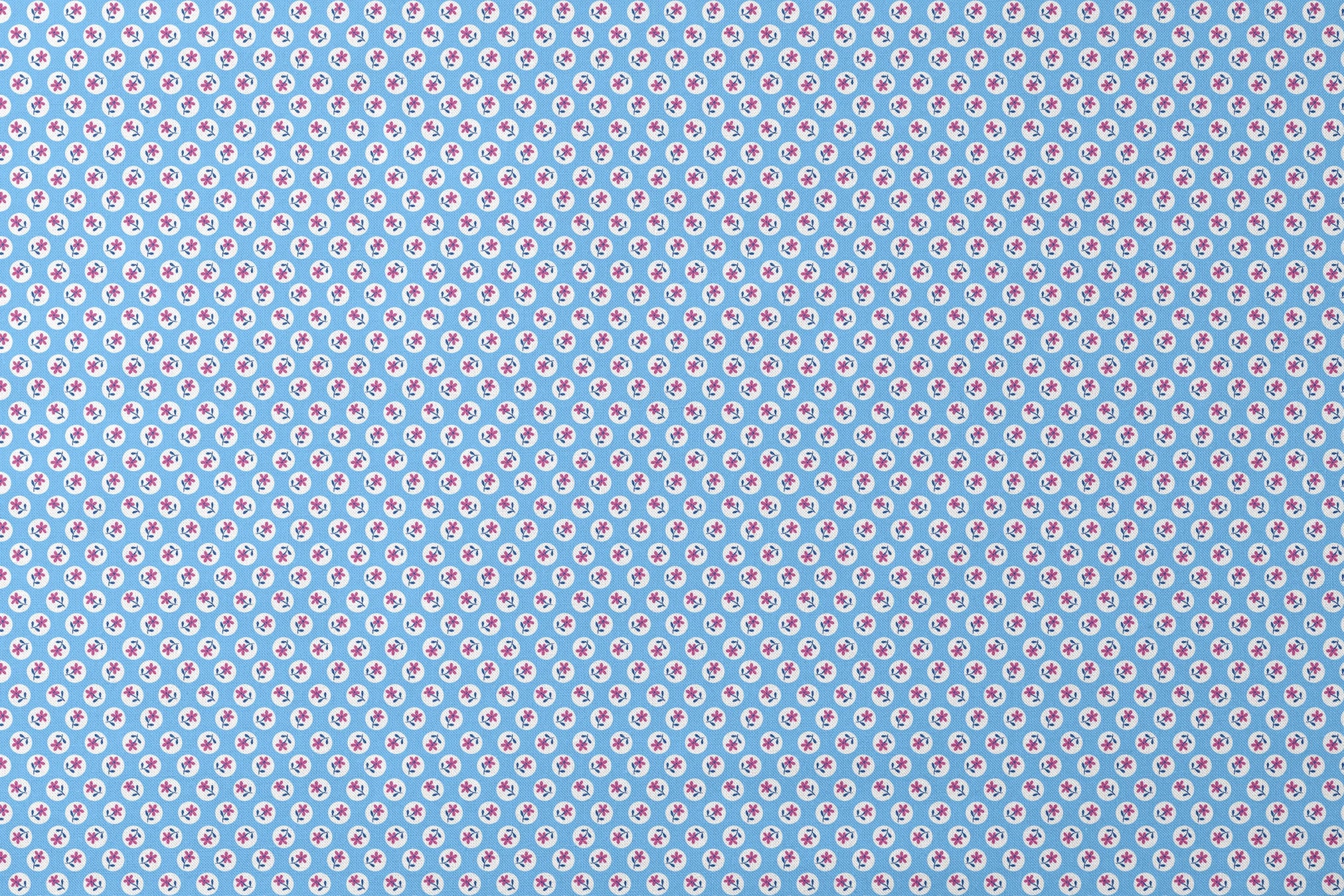 Purple flowers with blue stems inside white circles on light blue background pattern designs flat mockup