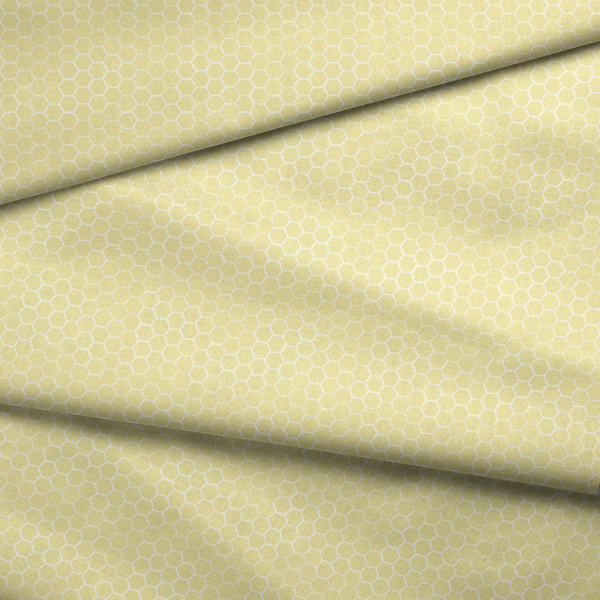Yellow and white honeycomb pattern fabric designed by Nicole Tamarin with a soft geometric style perfect for bright, cheerful projects. fabric fold mockup