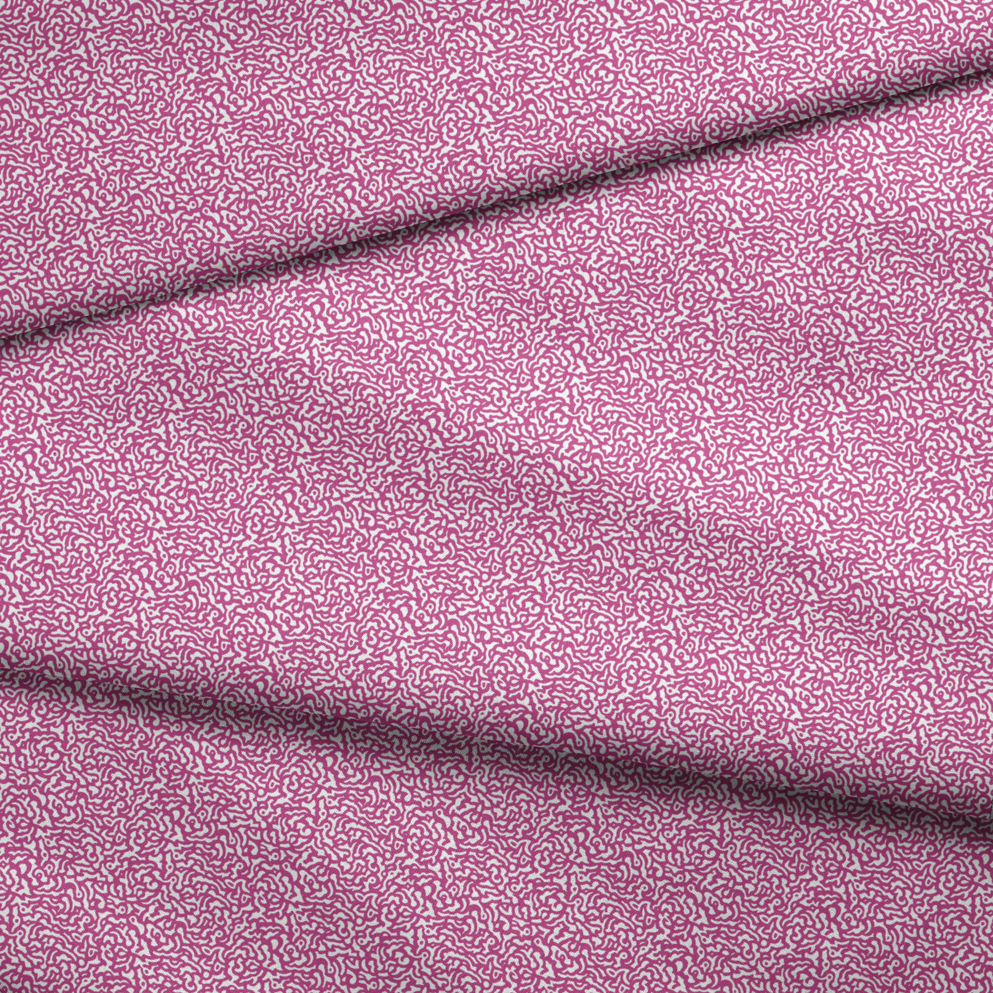 Intricate magenta squiggly pattern on white background resembling organic coral-like shapes fabric fold mockup