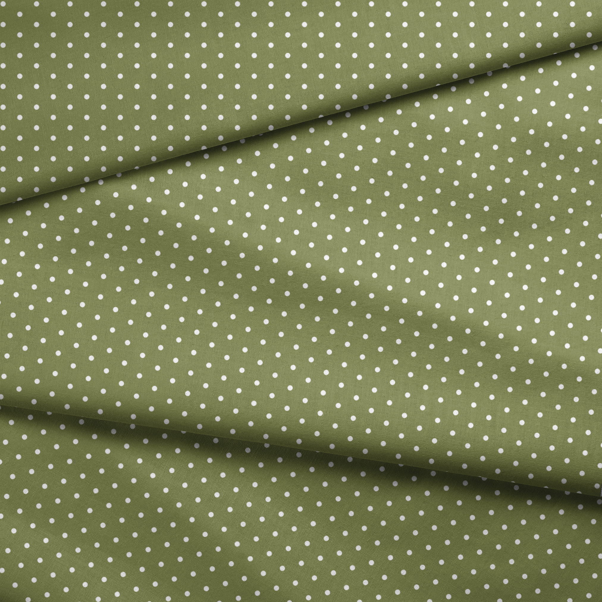 White circles on an olive green background fabric fold mockup