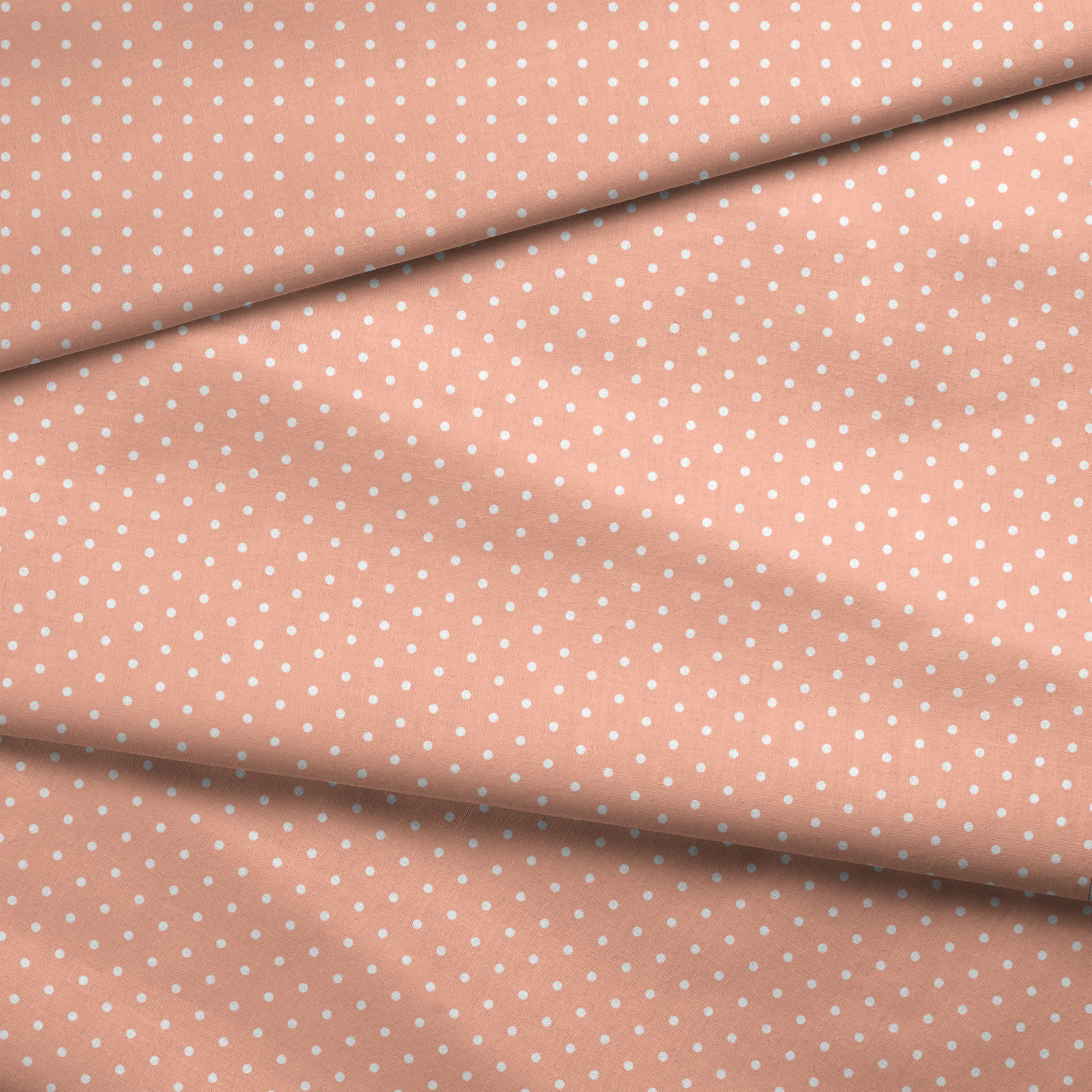 White circles on a peach/salmon colored background fabric fold mockup