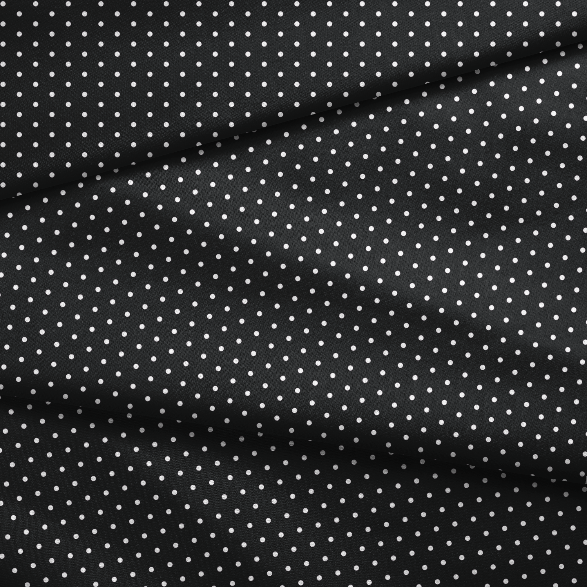 White circular dots on a black background fabric fold mockup
