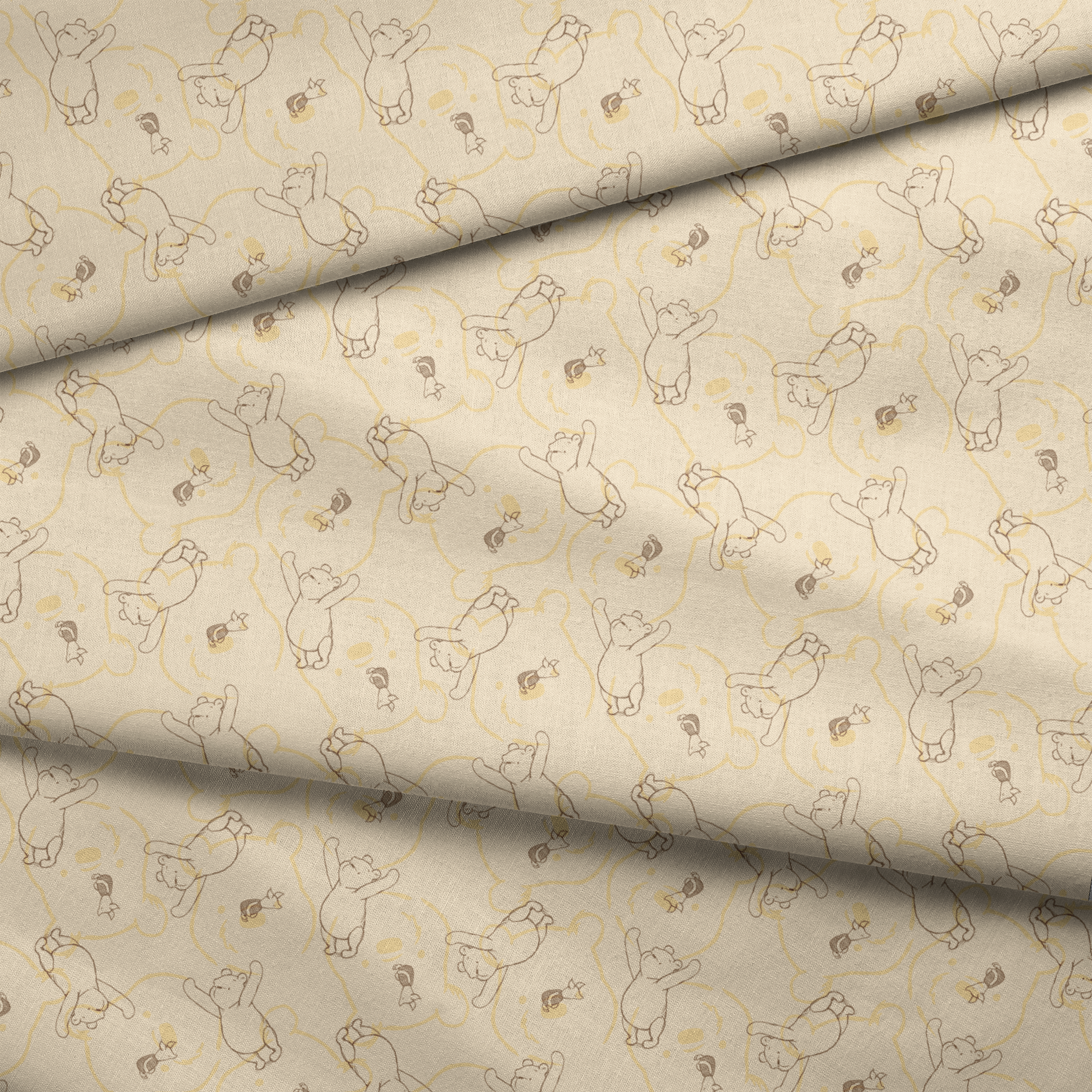 Sketched bear illustrations in various playful poses on a light beige background pattern fabric fold mockup