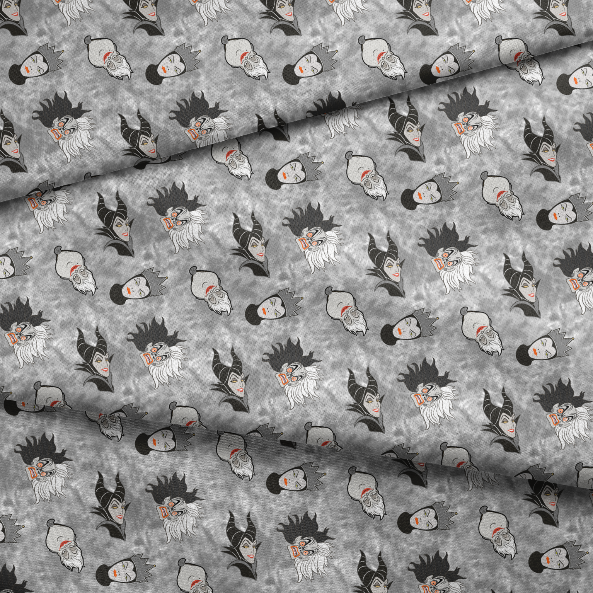 Disney villain pattern on gray background fabric fold mockup
