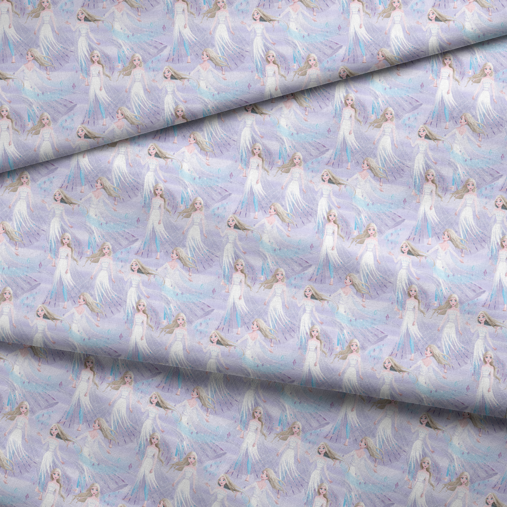 Frozen's Elsa against a dreamy purple-blue background fabric fold mockup