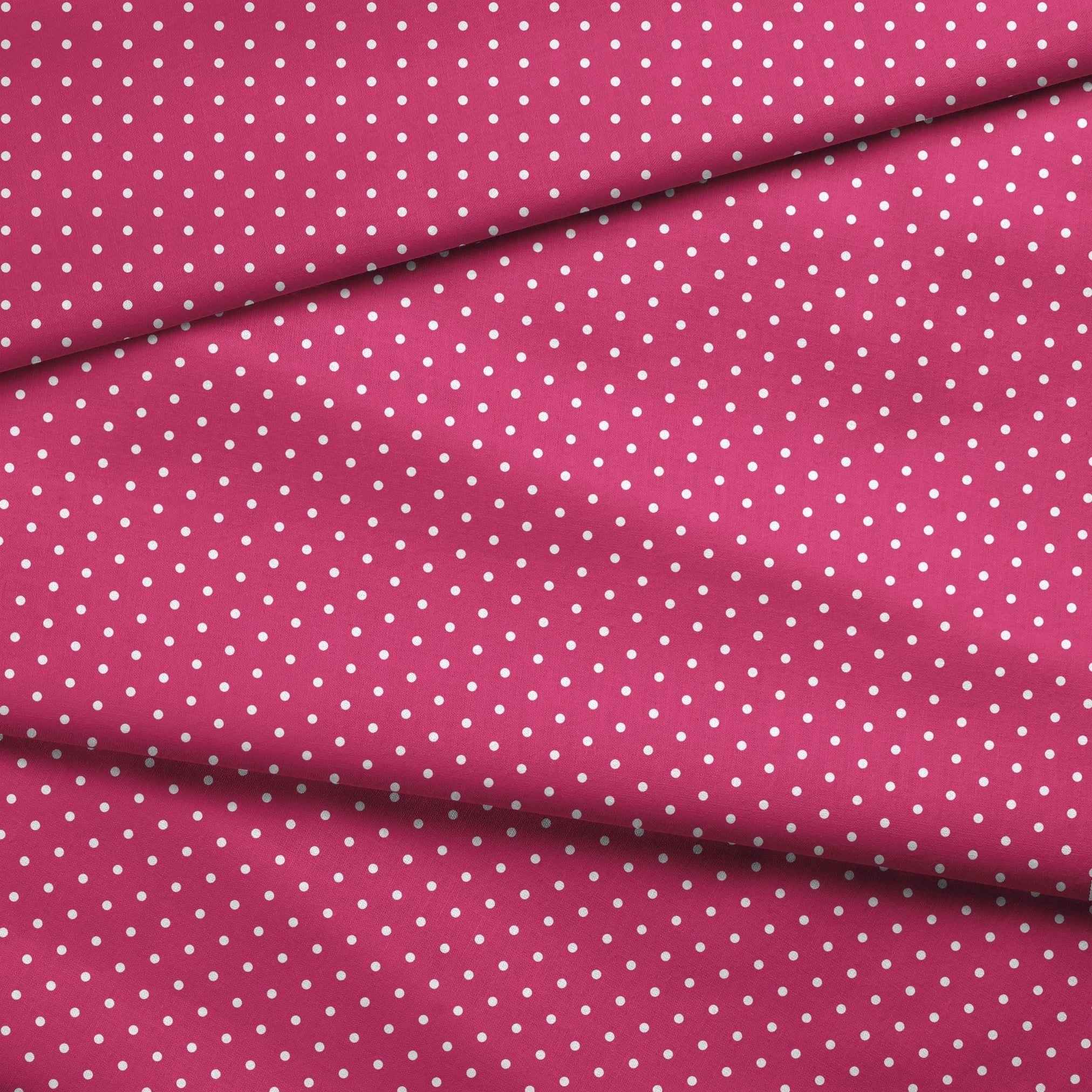 Two white circular dots on a solid magenta pink background fabric fold mockup