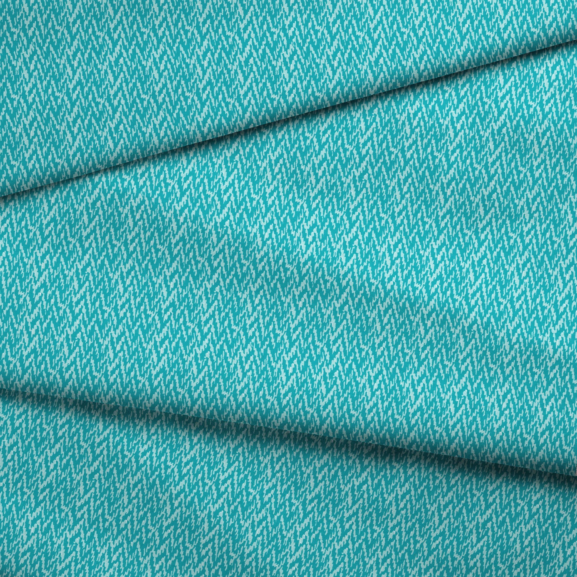 Turquoise and light blue abstract pattern with irregular vertical brush-like streaks fabric fold mockup
