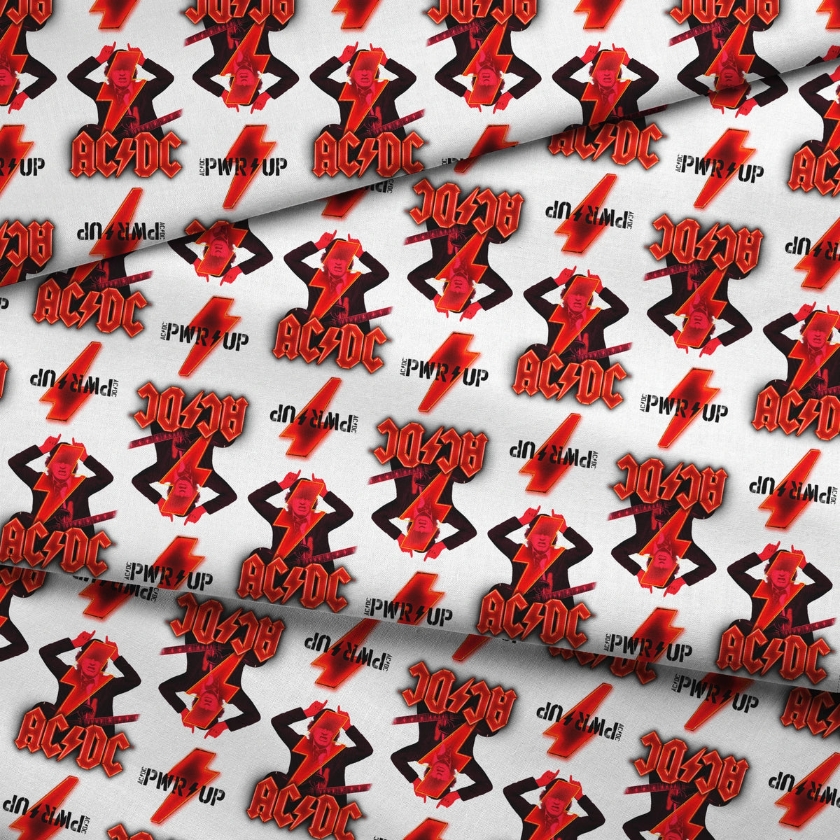 AC/DC Angus Young Pwr Up on White Fabric