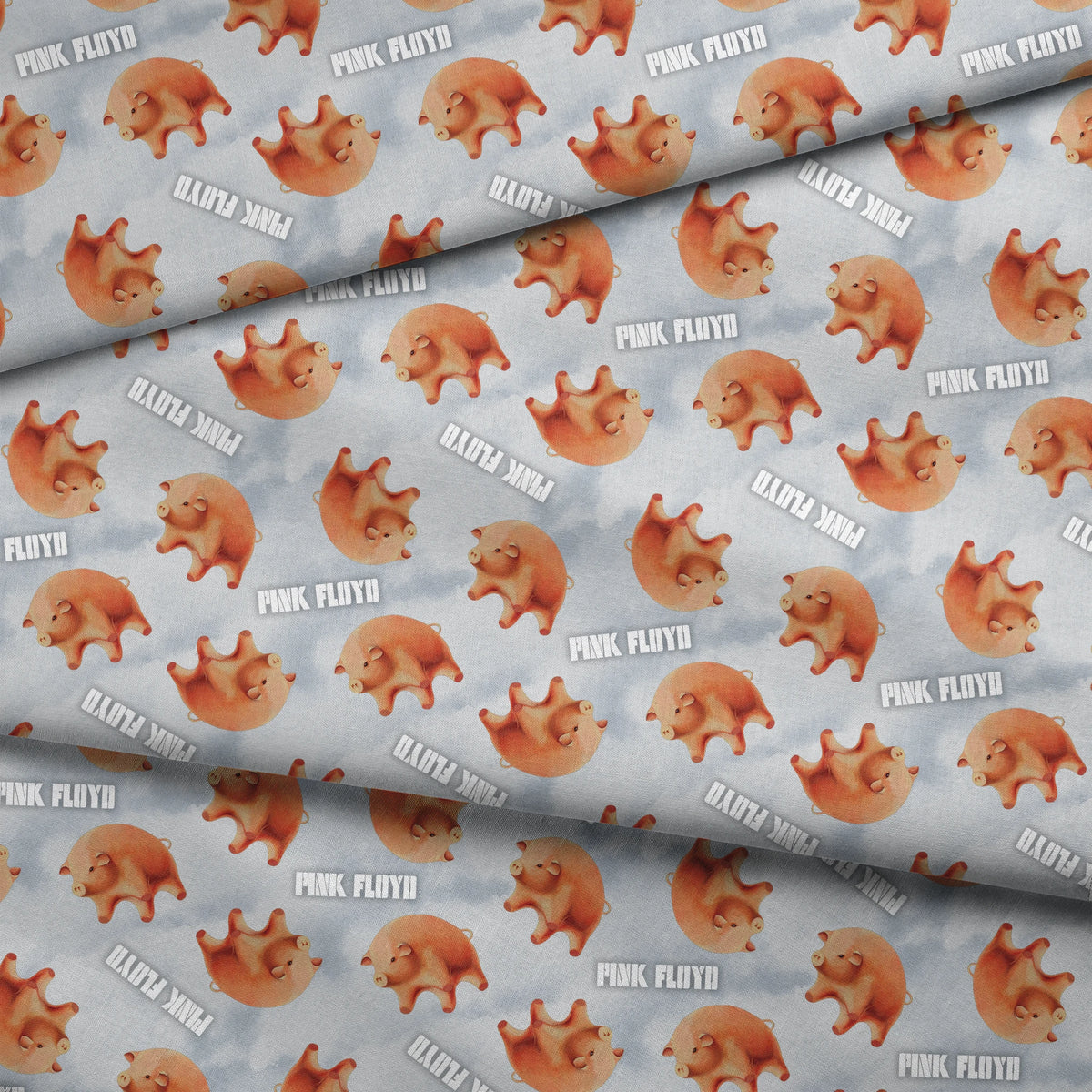 Pink Floyd Pigs on Gray Fabric