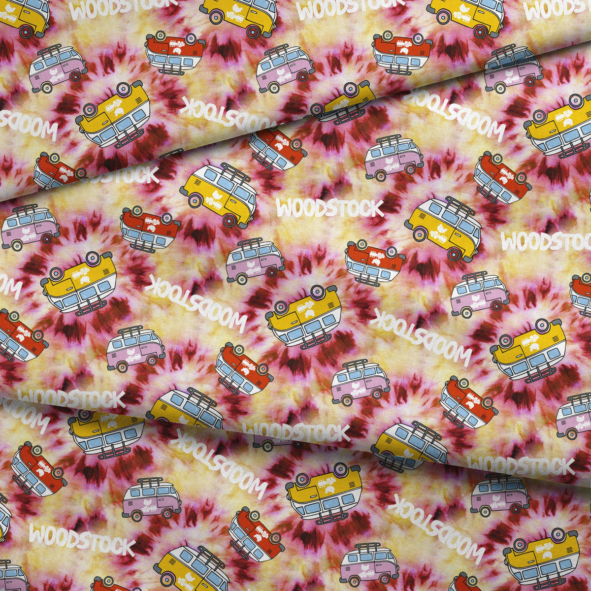 Woodstock Tie-Dye Van on Rust Fabric